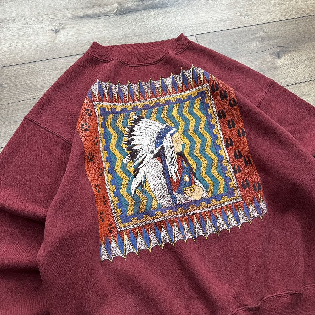 Other Vintage 90s Southwestern Native Tapestry Maroon Crewneck Size US XL / EU 56 / 4 - 3 Thumbnail