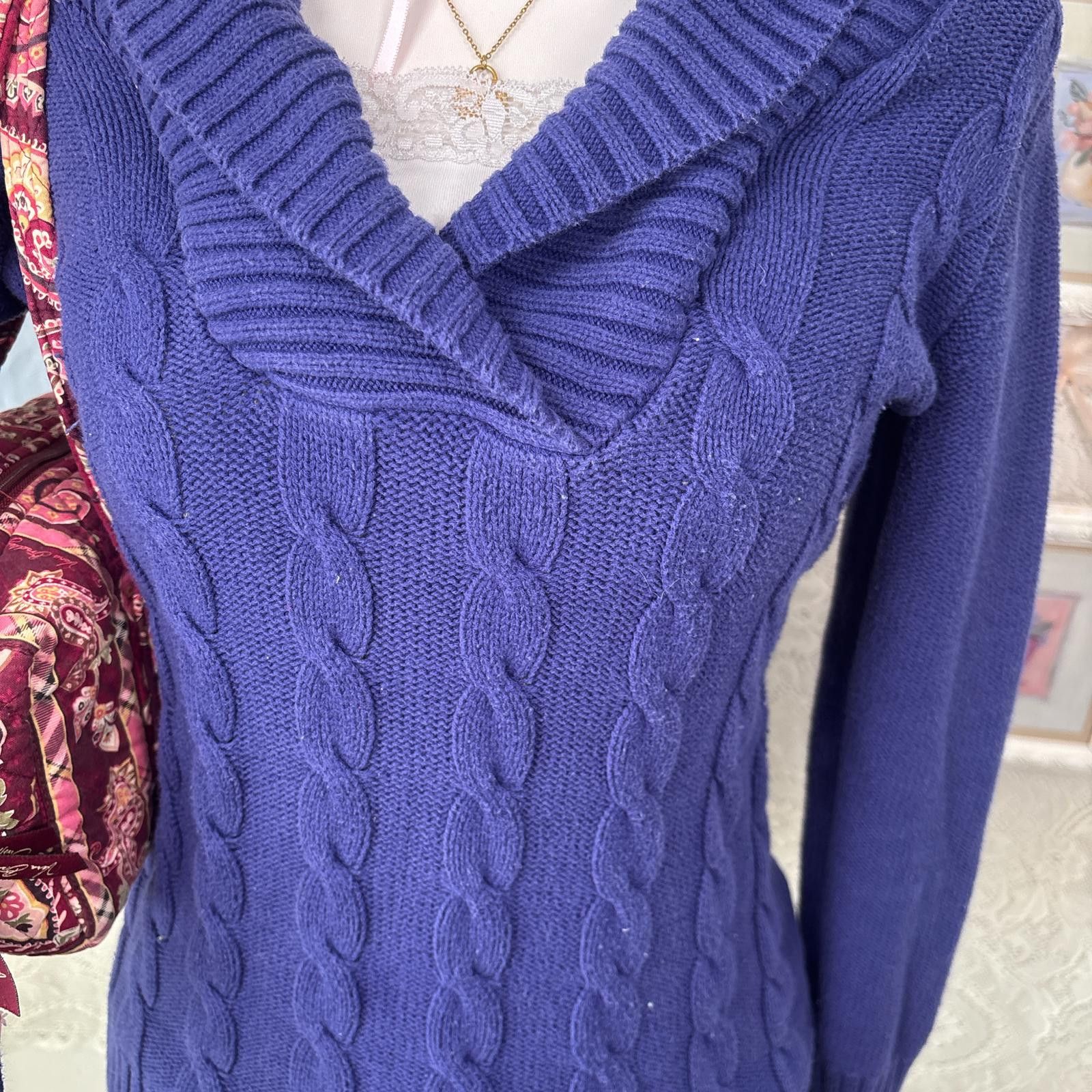 Style & Co vintage purple cable knit sweater with built in layered lace Size S / US 4 / IT 40 - 4 Thumbnail