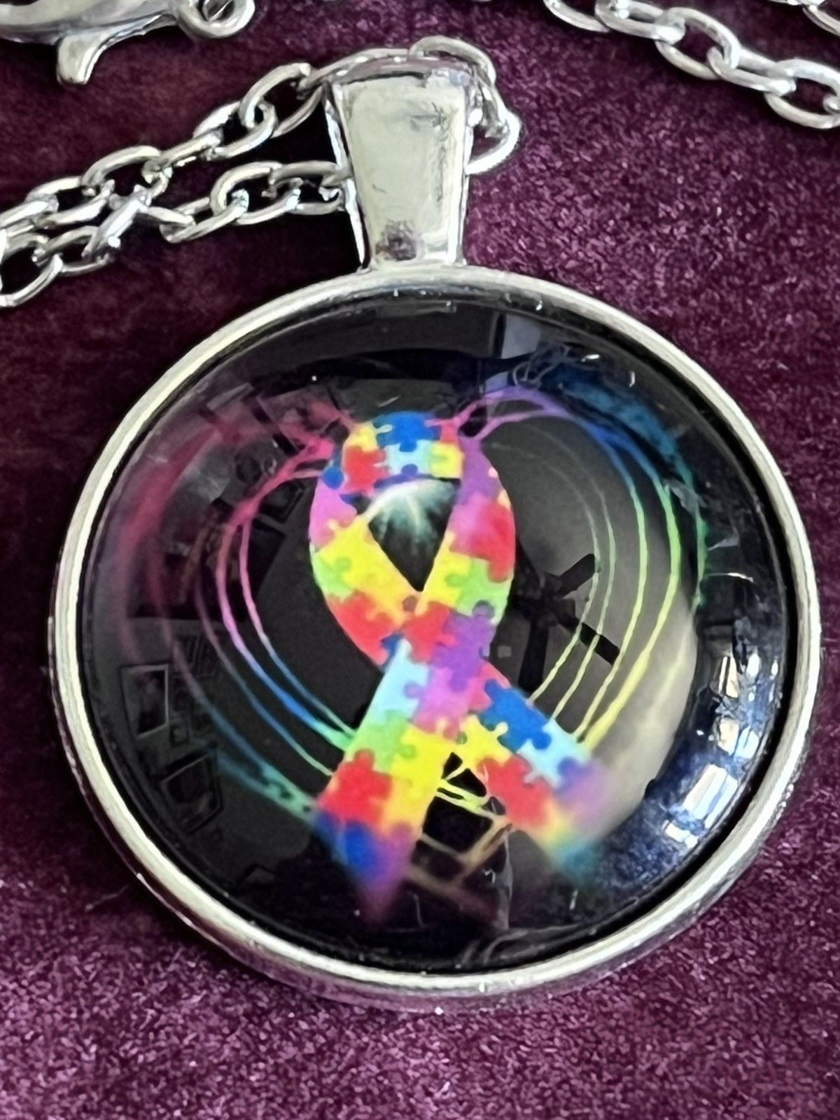Other Autism Awareness Puzzle Ribbon Cabochon Necklace Size ONE SIZE - 2 Thumbnail