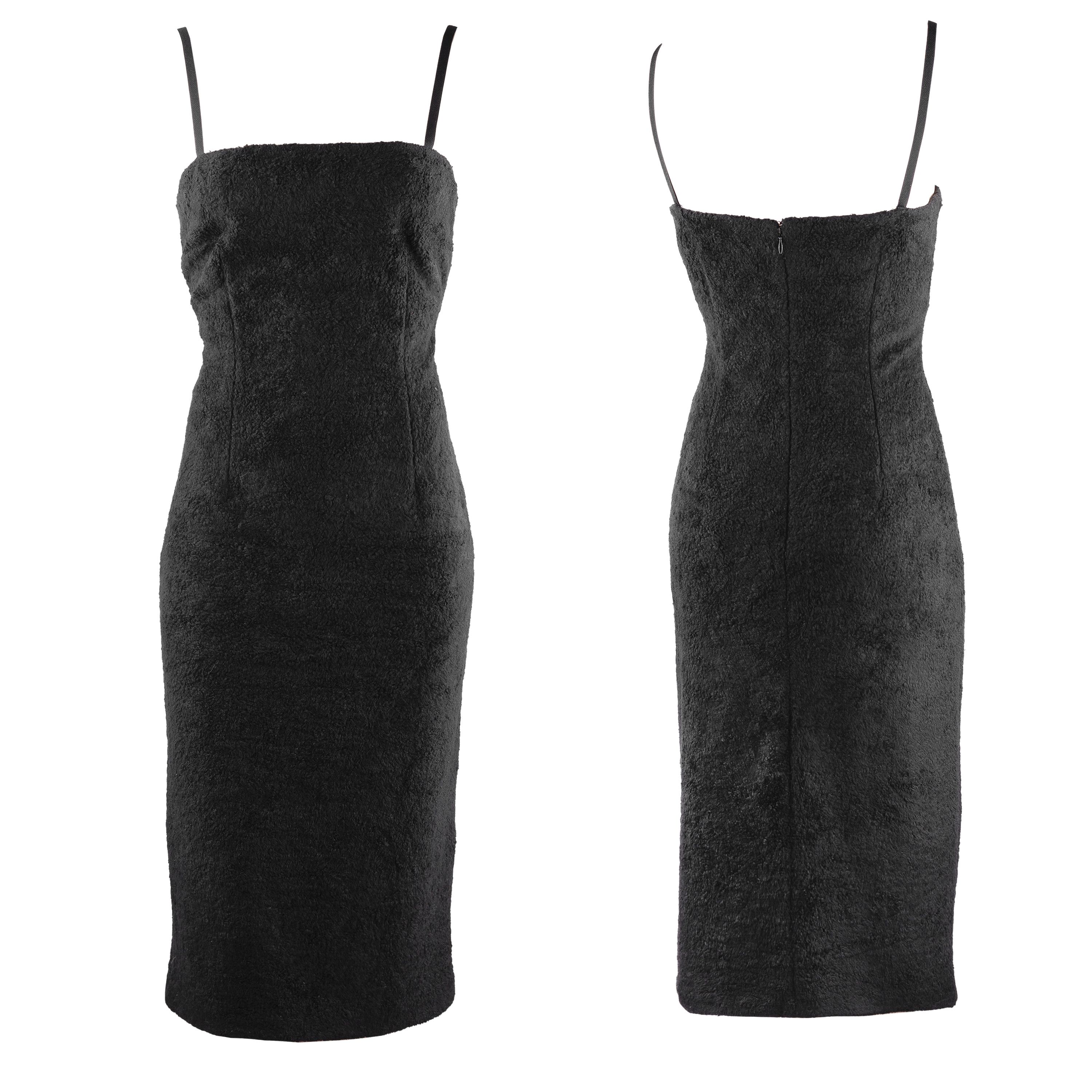 Dolce & Gabbana Dolce & Gabbana Vintage Fluffy Black Bodycon Midi Dress (S) Size S / US 4 / IT 40 - 1 Thumbnail