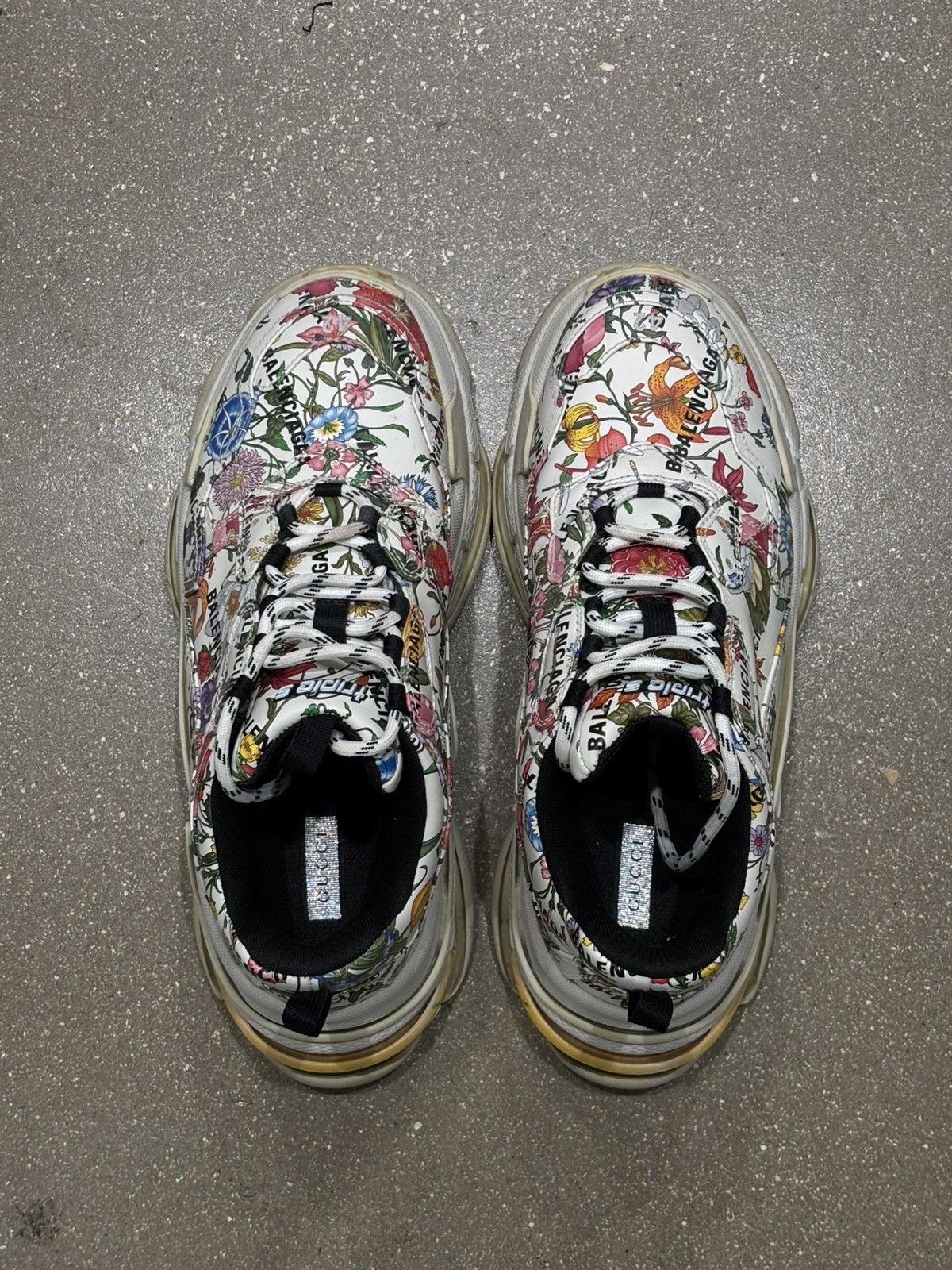 Balenciaga × Gucci White Hacker Floral Logo Triple S Sneakers Size US 9.5 / EU 42-43 - 4 Thumbnail