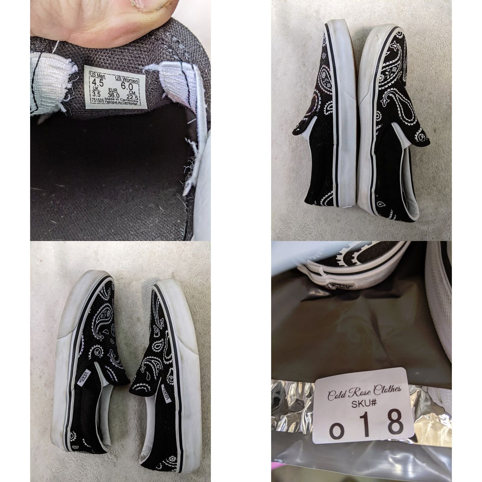 Vans Vans Slip-On Sneakers Womens 6 Black White Paisley Canvas Low Top Coloring Size M / US 6-8 / IT 42-44 - 8 Thumbnail