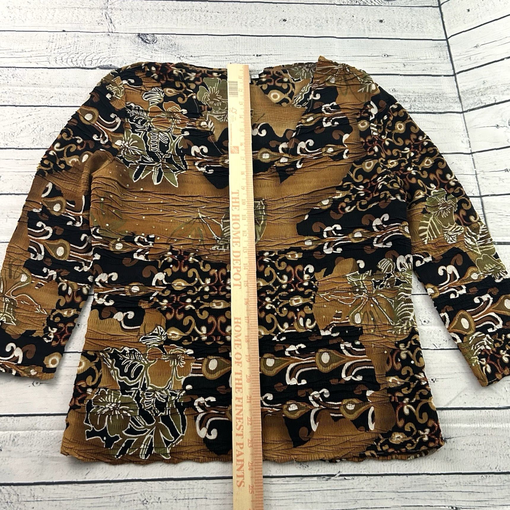 Vintage Alberto Makali Blouse Sequin Floral Top Women's L Brown Black Size L / US 10 / IT 46 - 3 Thumbnail