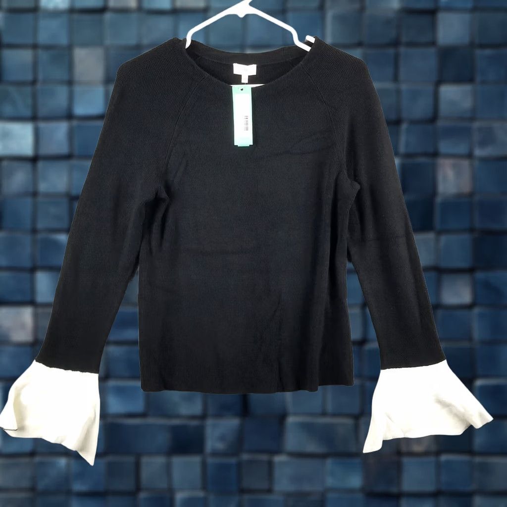 Vintage PIXLEY Sweater Flare Sleeve Black Teen Small Pullover Knit Round Neck Long Sleeve Winter Fall Women’s XS-Teen Small No pattern Size S / US 4 / IT 40 - 1 Thumbnail
