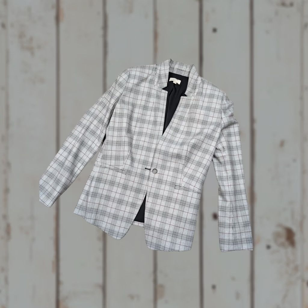 Loft LOFT Outlet Womens 8 Grey Plaid Blazer - Single-Button Style Size M / US 6-8 / IT 42-44 - 1 Thumbnail