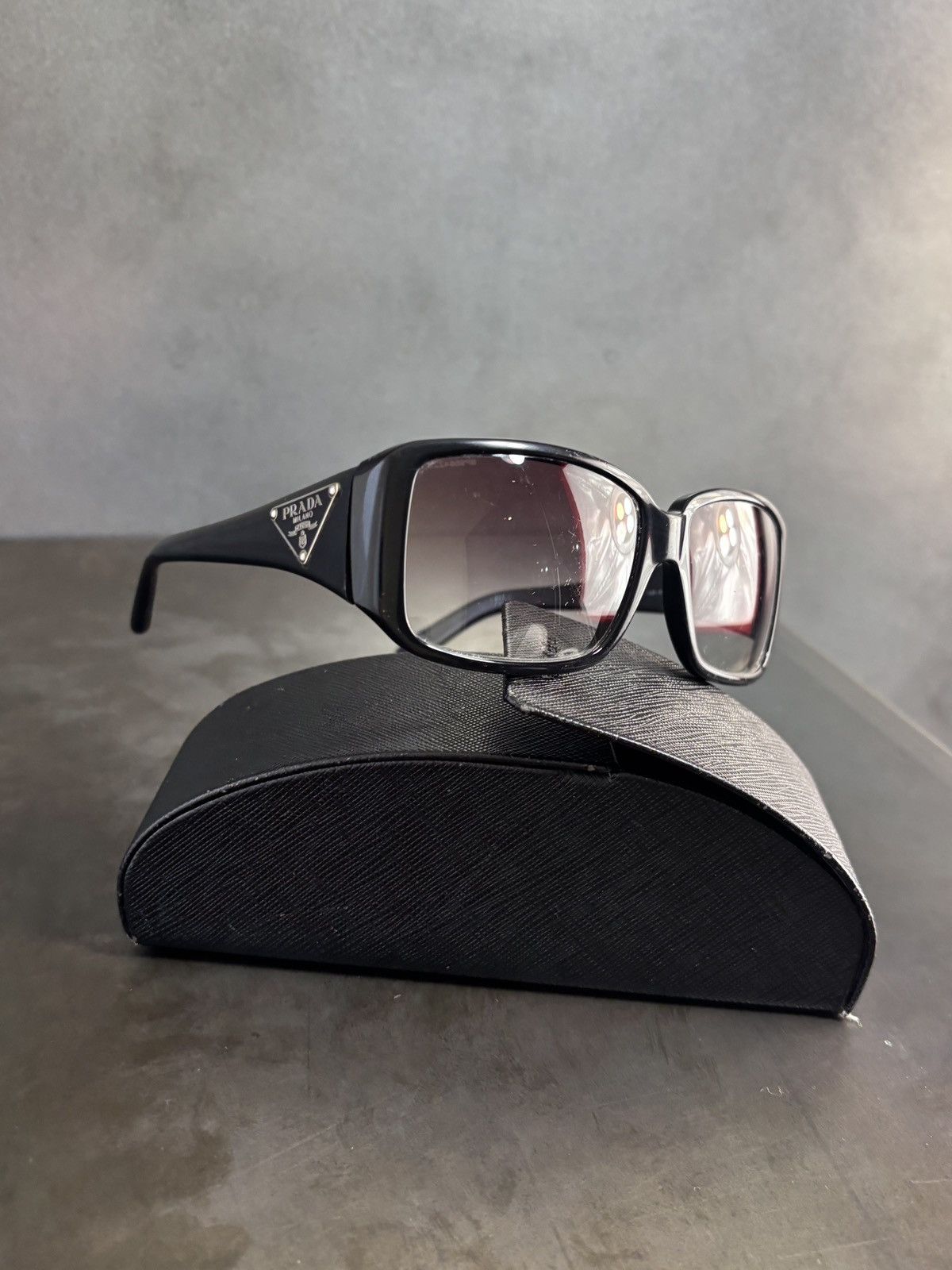 Y2K Prada Sunglasses SPR16L Triangle Logo Case 2000s Vintage