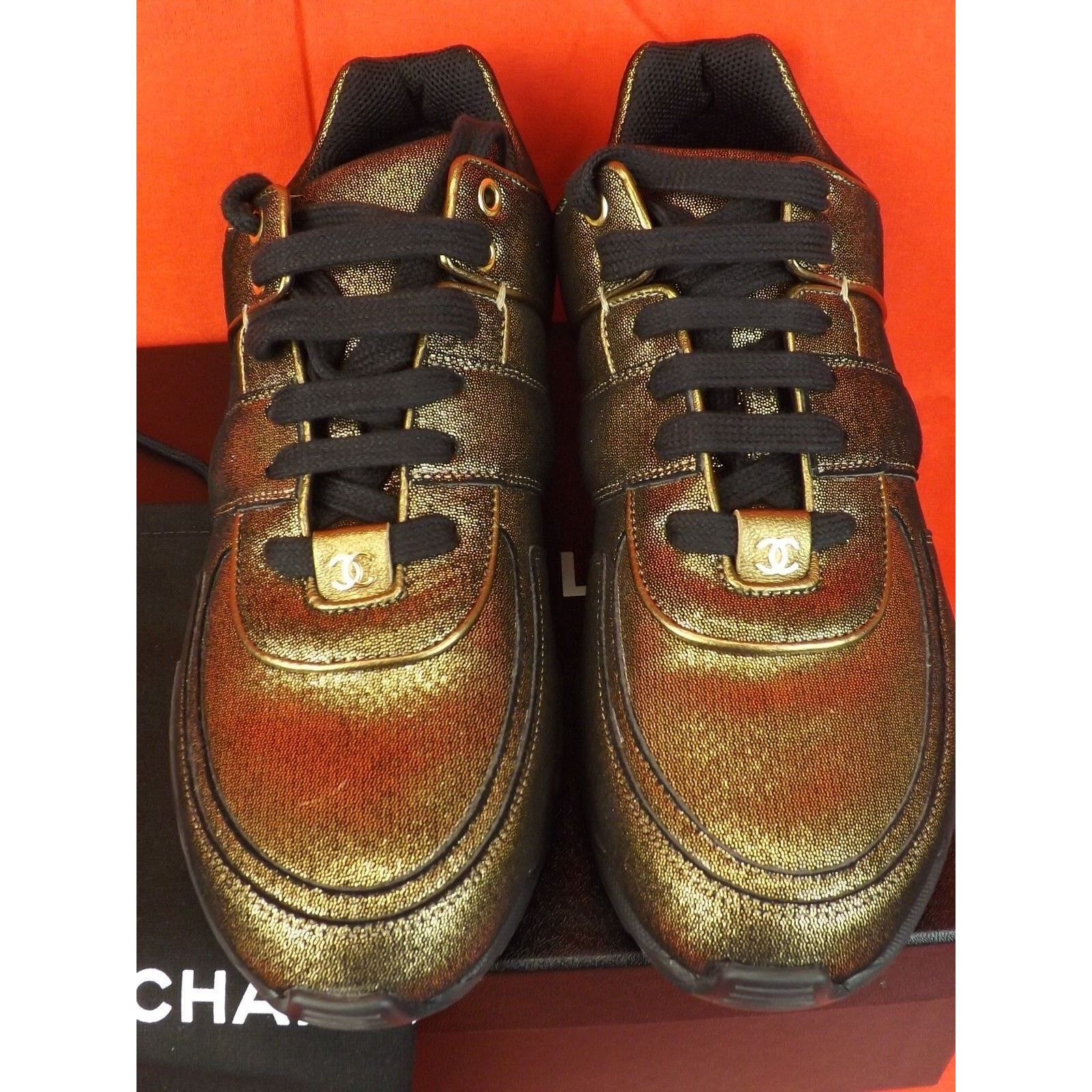 Chanel G31711 GOLDEN BROWN FABRIC LEATHER LOGO G31711 SNEAKERS 41 Size US 11 / IT 41 - 11 Thumbnail