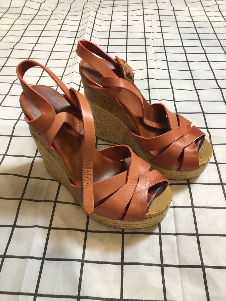Jimmy Choo Jimmy Choo Minny Ankle Strap Sandals Camel Leather Burnt Size US 7.5 / IT 37.5 - 1 Thumbnail