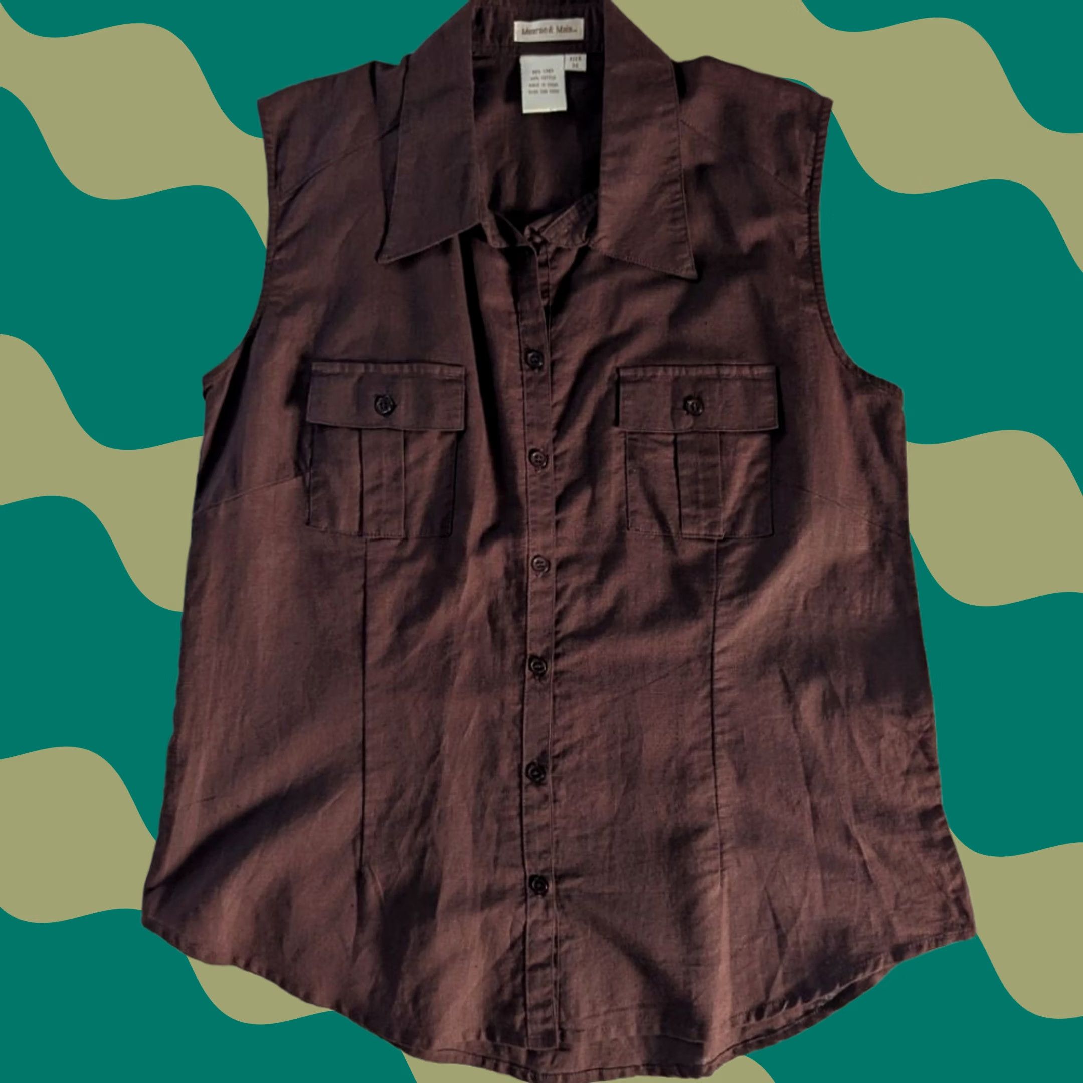 Vintage Monroe & Main Brown Sleeveless Linen Cotton Blend Top Women’s M Button-Up EUC Size M / US 6-8 / IT 42-44 - 1 Thumbnail