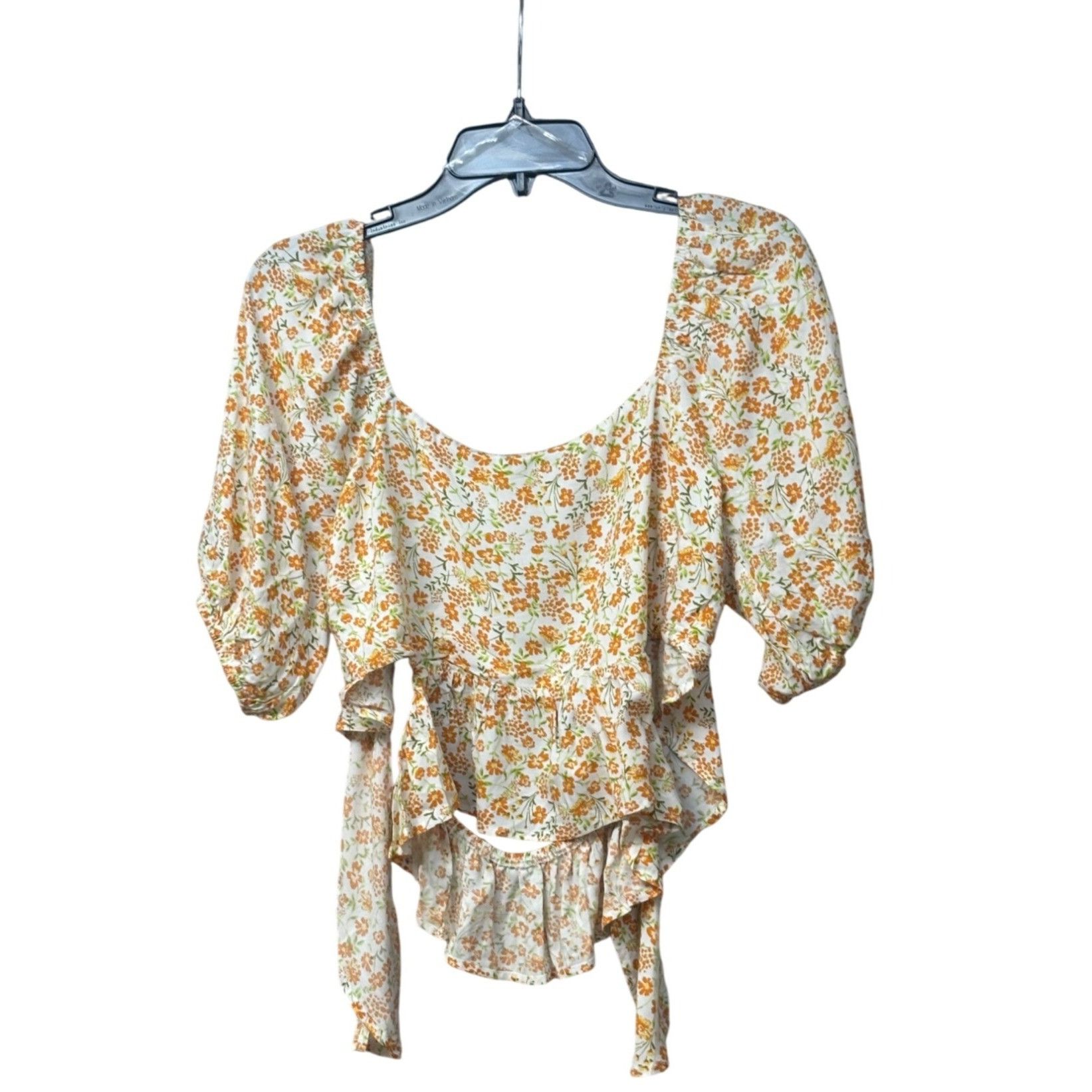 Other LUSH Junior’s Floral Puff Sleeve, Ruffle Hem Tie-Back Blouse Size M / US 6-8 / IT 42-44 - 4 Thumbnail