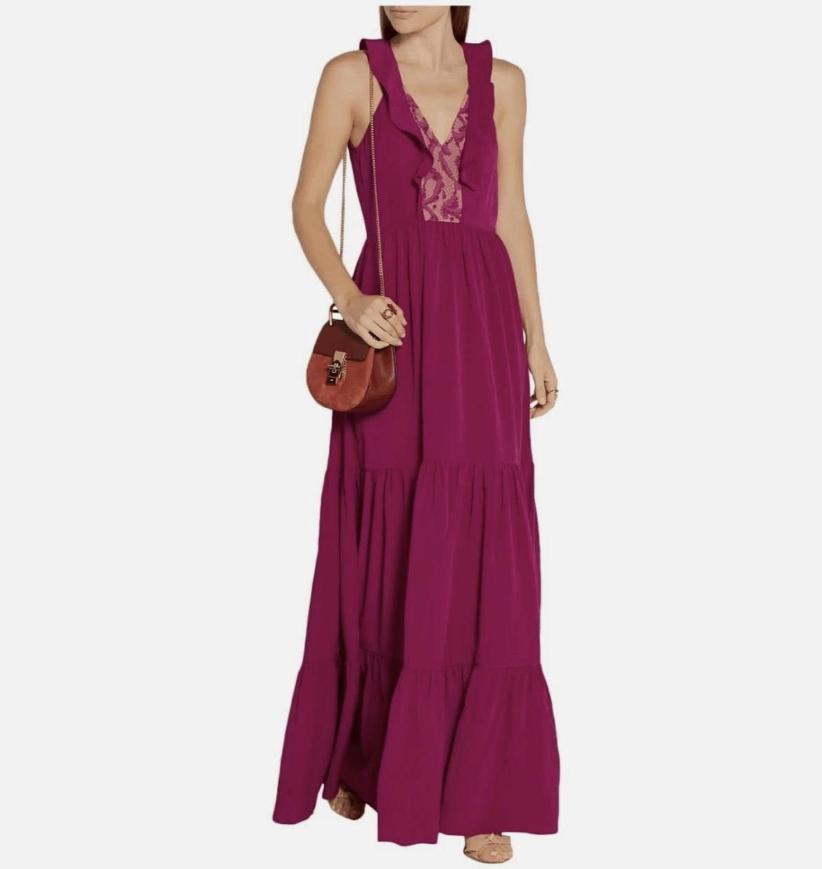 Other SALONI Suzi Berry Crinkle Crepe Lace Maxi Dress NWT Size M / US 6-8 / IT 42-44 - 2 Thumbnail
