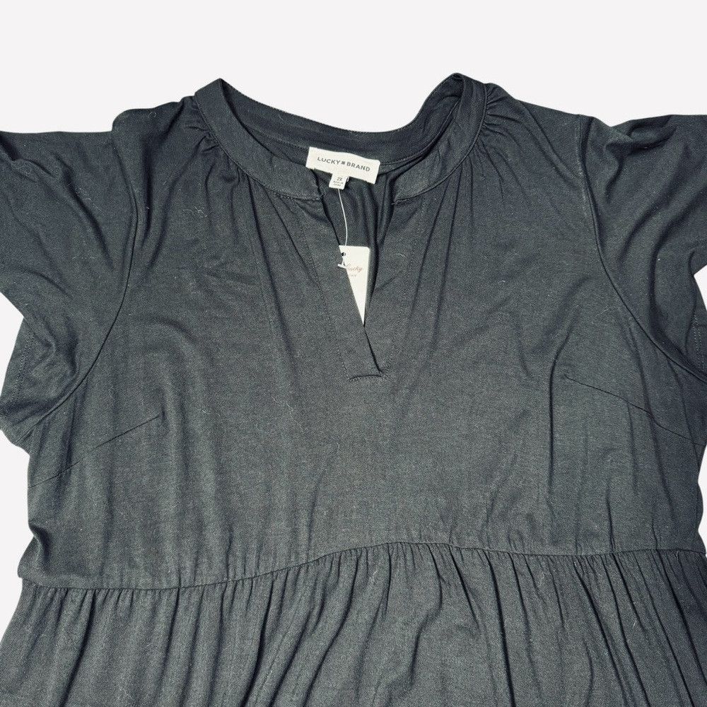 Lucky Brand NWT New Lucky Brand Black Rayon Tiered Flutter Short Sleeve Size XXL / US 16-18 / IT 52-54 - 9 Thumbnail