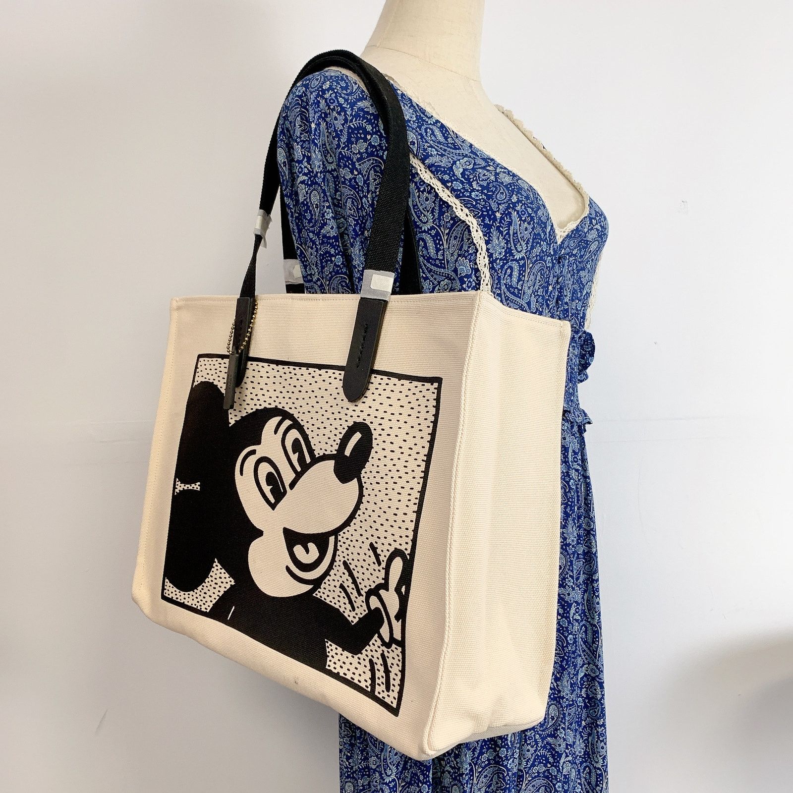 image of Coach 5226 Disney Mickey Mouse X Keith Haring Tote 42 Chalk in White, Women's