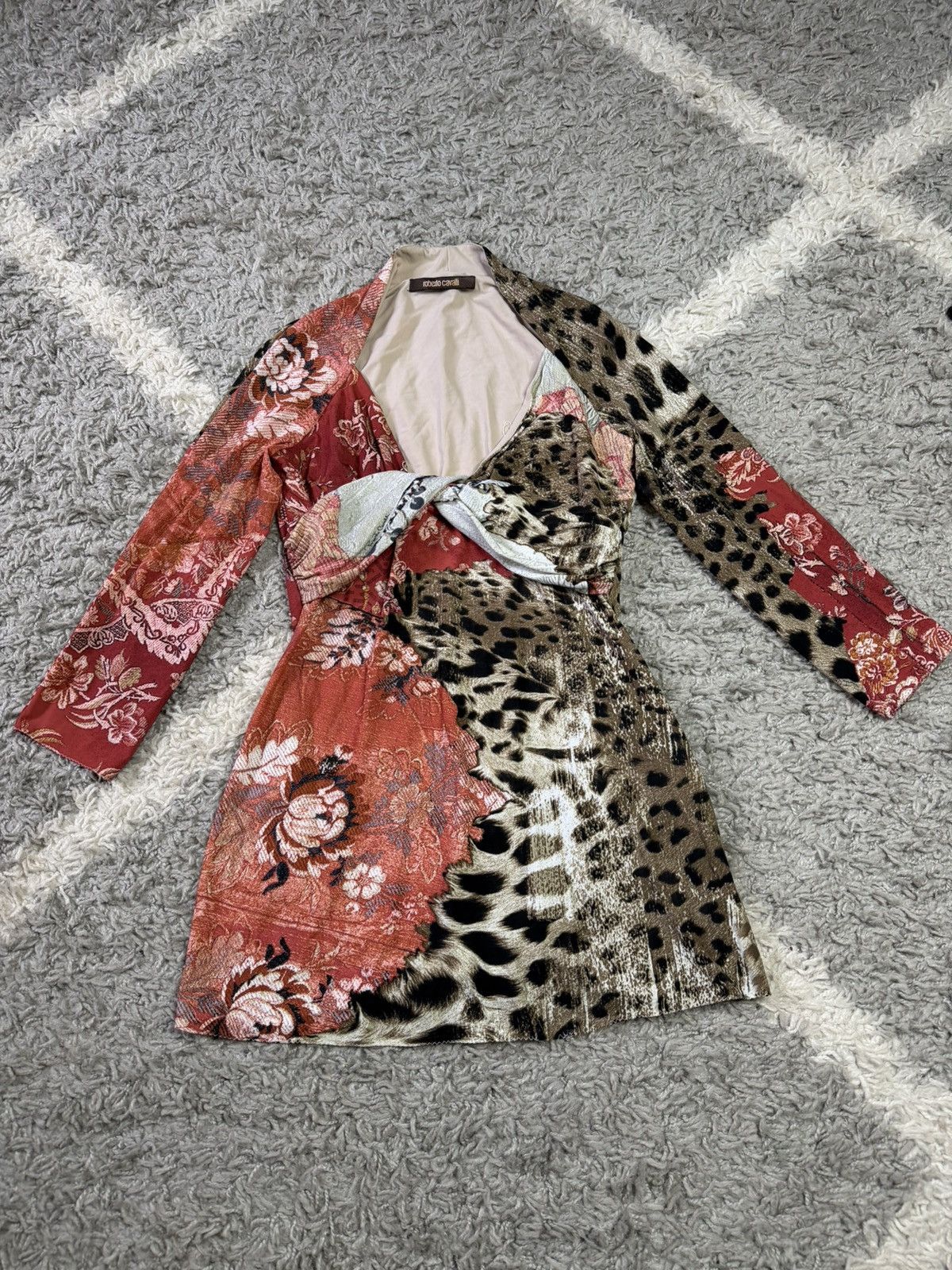Roberto Cavalli Rare 2003 Roberto Cavalli Leopard & Floral Print Mini Dress Size M / US 6-8 / IT 42-44 - 2 Thumbnail