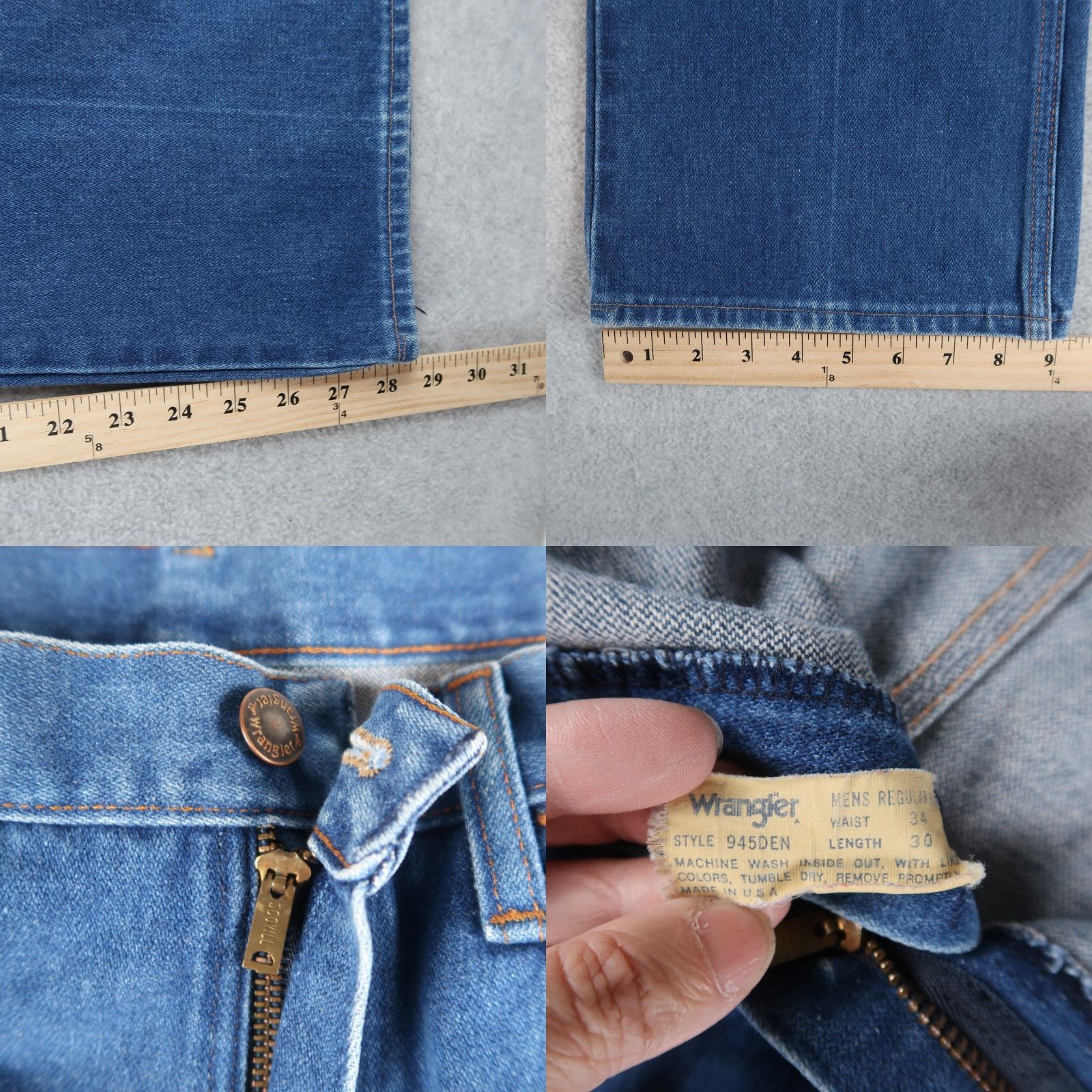 Wrangler VINTAGE Wrangler Bootcut Denim Jeans Men 34x30 945Den USA Cowboy 80s 70s Rock Logo Size US 34 / EU 50 - 8 Thumbnail