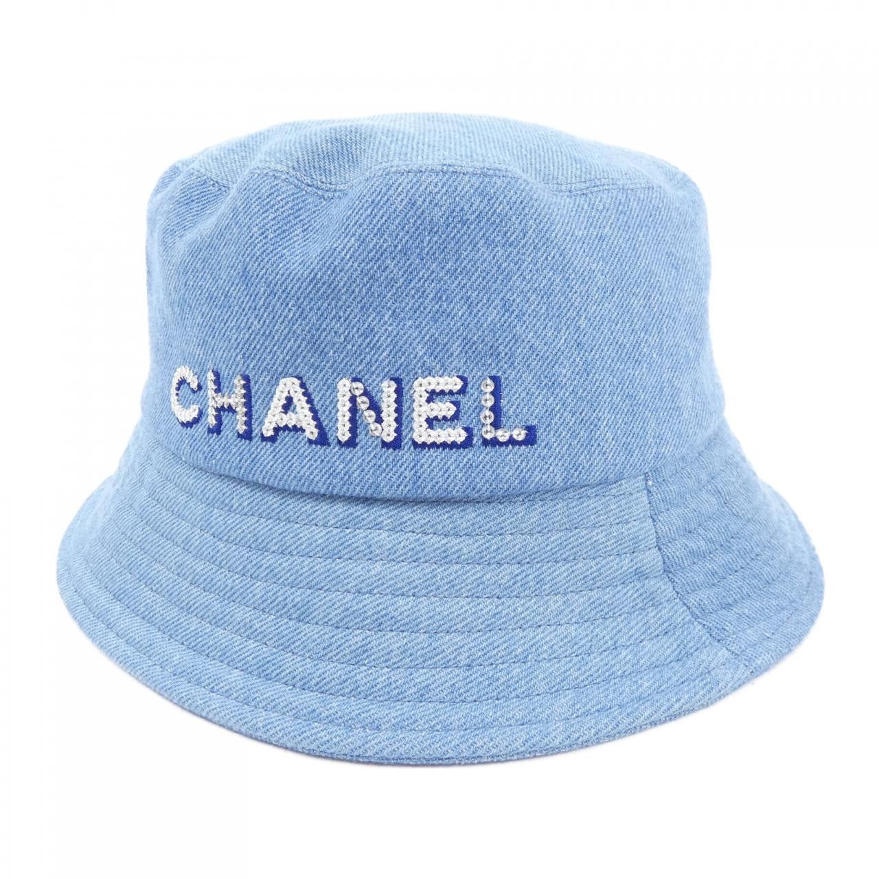 Chanel Hat Cotton Chanel White Terry Cotton CC Logo Cap Hat L main image 2