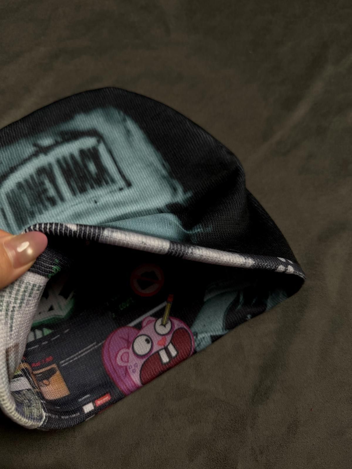 Japanese Brand Reversible Cyberpunk Graphic No Cuff Knit Black Beanie Hat Size ONE SIZE - 7 Thumbnail
