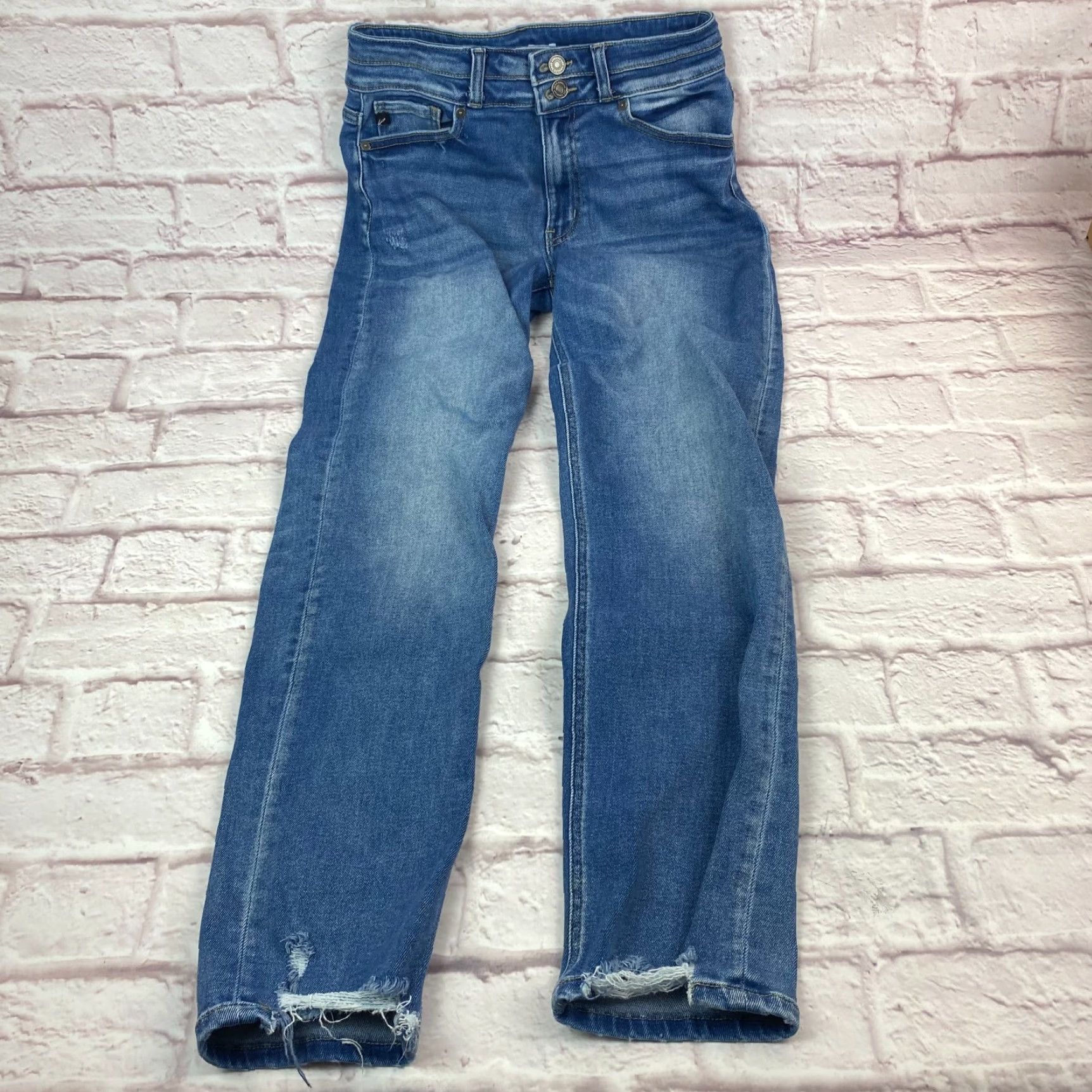 Vintage Kancan Jeans Womens Size 28 High Rise Skinny Distressed Frayed Hem Medium Wash Blue 90s City Bohemian Jeans Womens Size 28 Mens Girls? Size 28" / US 6 / IT 42 - 2 Thumbnail