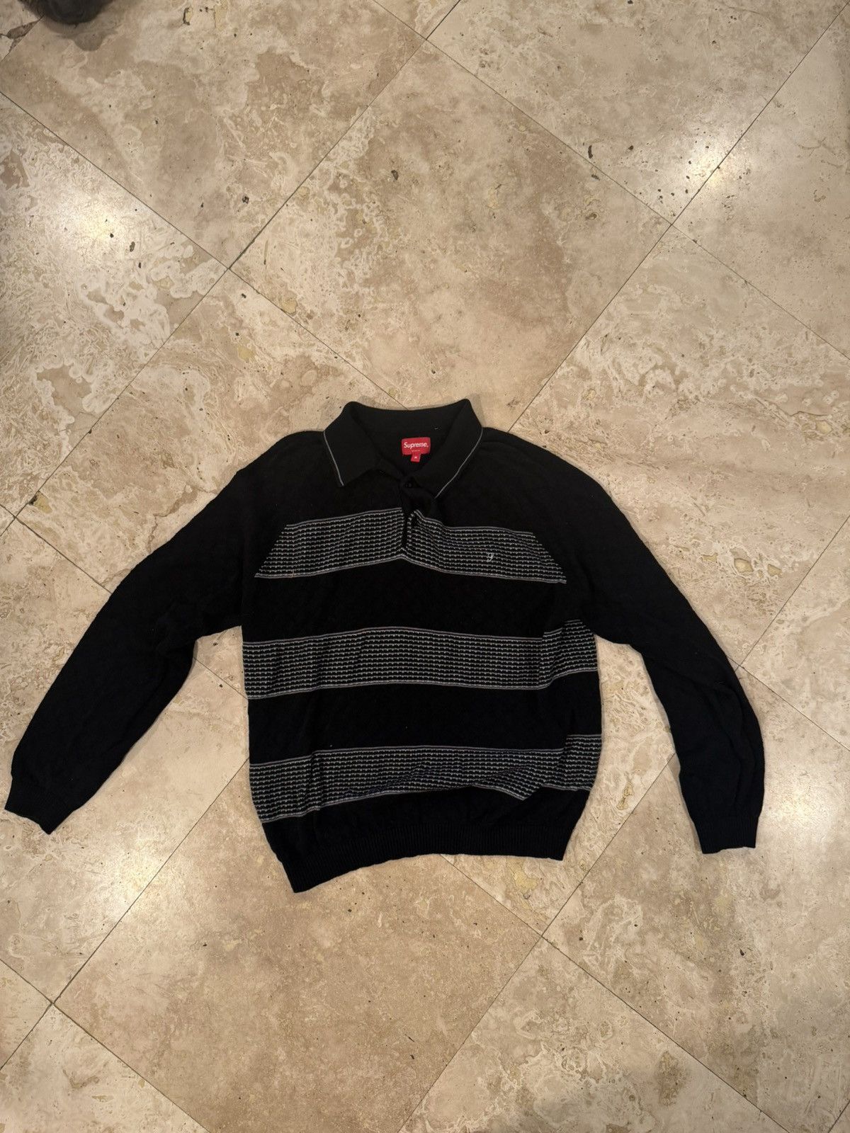 Supreme Cable stripe knit L/s Polo | Grailed