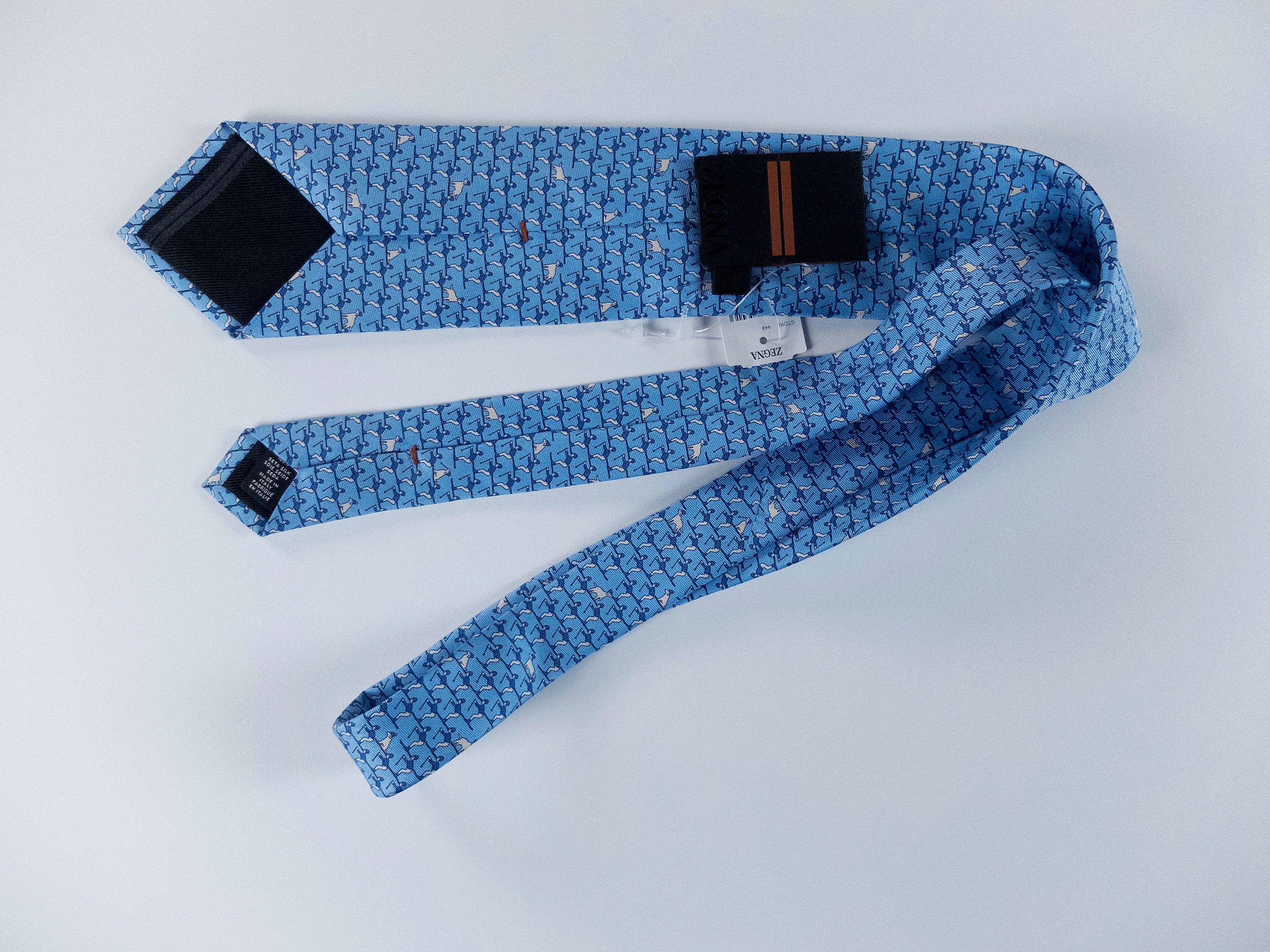 Ermenegildo Zegna ZEGNA blue skier & dog print silk tie authentic NWT Size ONE SIZE - 2 Thumbnail