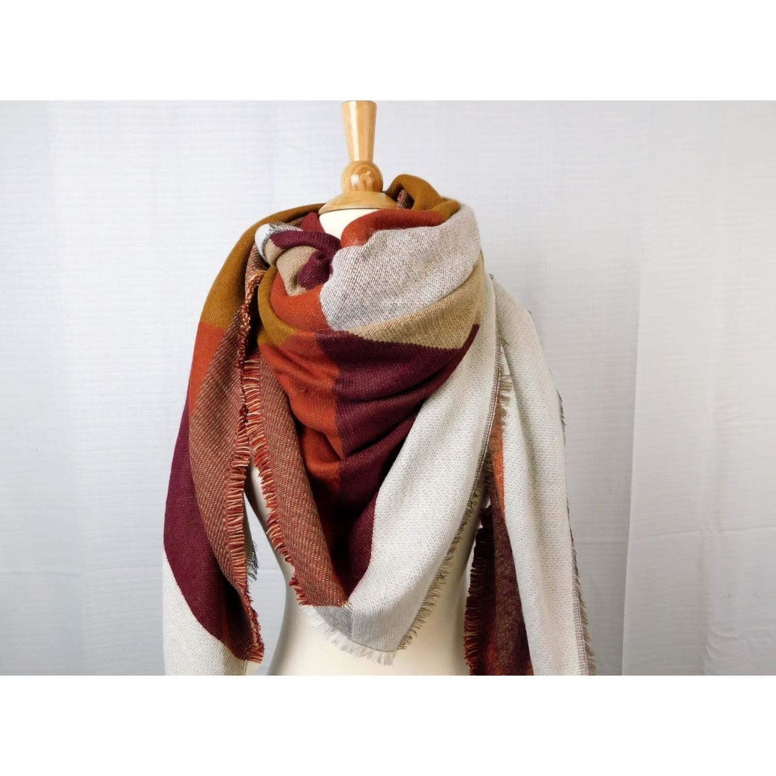 Vintage Collection XIIX Oversize Plaid Fringe Blanket Scarf Brave Burgundy Womens Shawl/Wrap 55" x 58" Acrylic Fringe N/A Size ONE SIZE - 2 Thumbnail