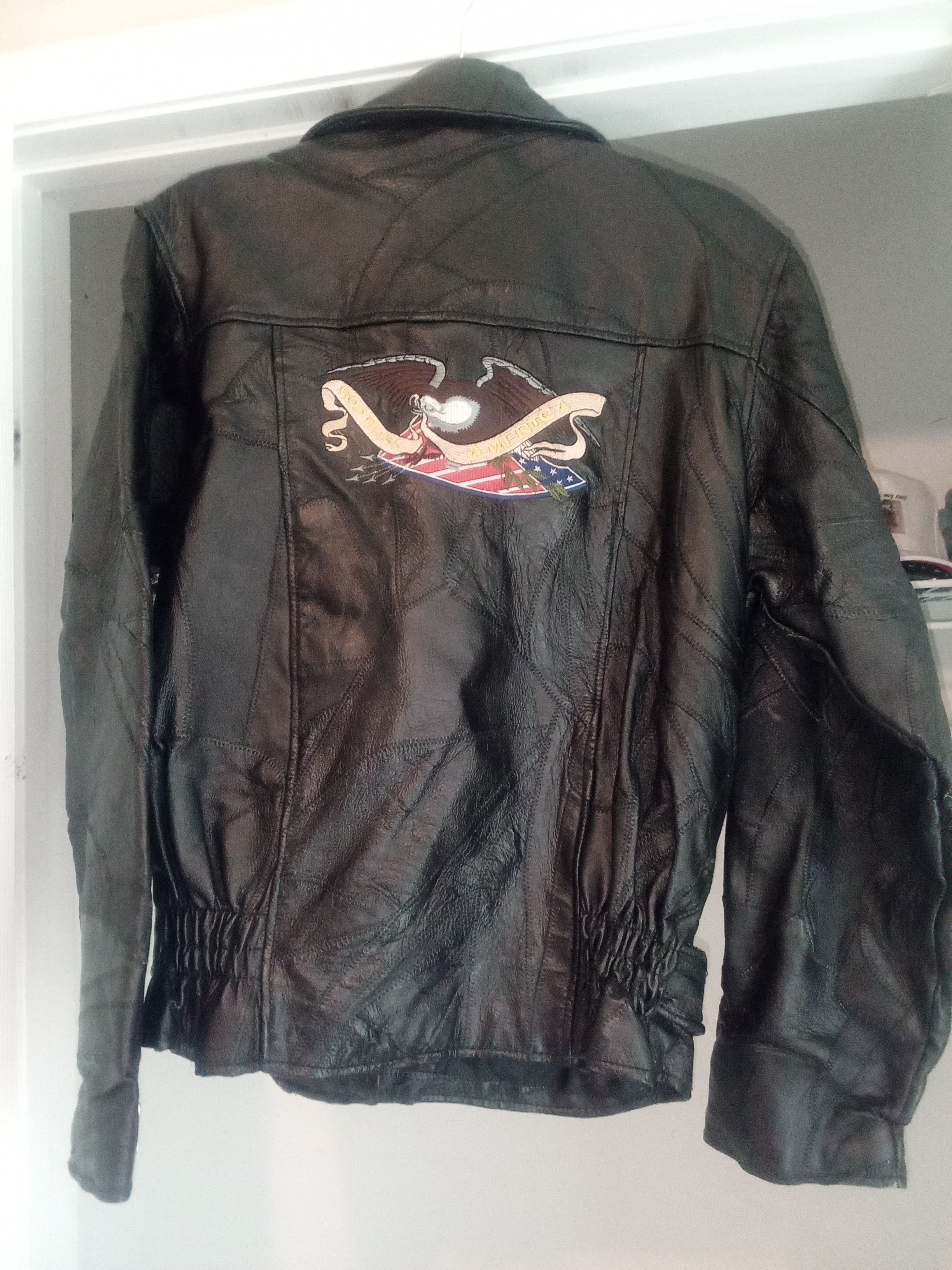 Vintage VINTAGE LEATHER BIKER JACKET WITH EAGLE EMBROIDERY Size US M / EU 48-50 / 2 - 2 Thumbnail