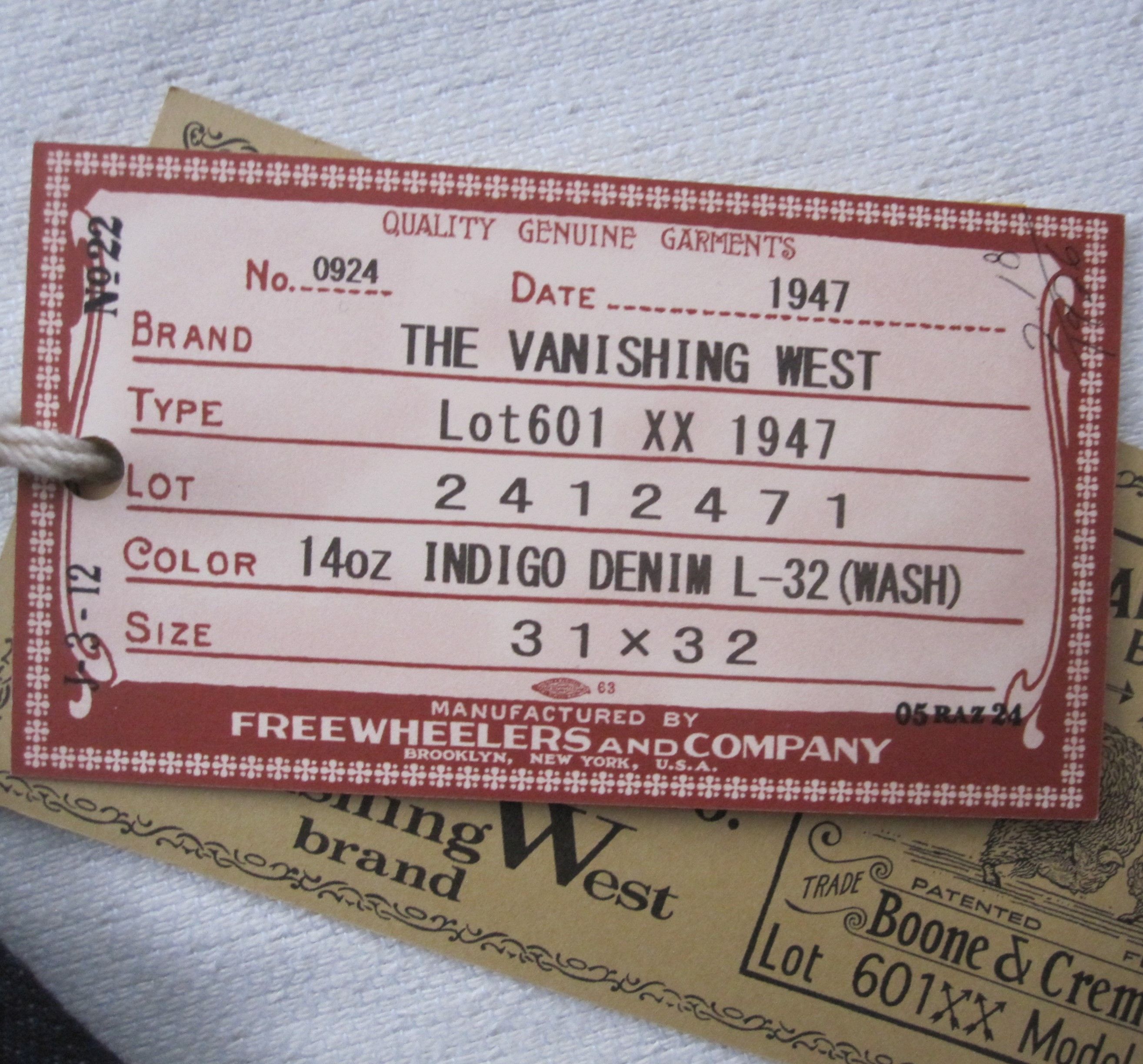 “Lot 601XX 1947 DENIM PANTS