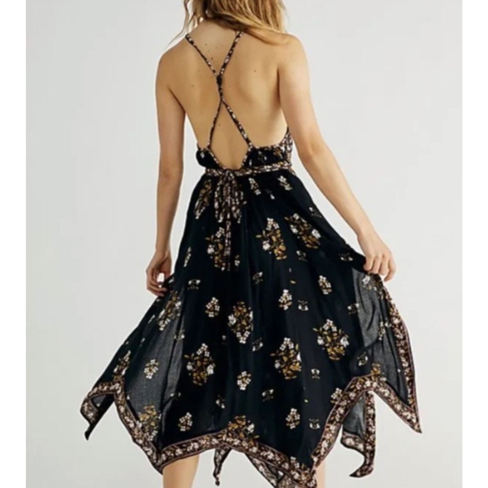 Free People Free People Nouveau Floral Lace Midi Black Motif Dress XS Size XS / US 0-2 / IT 36-38 - 2 Thumbnail