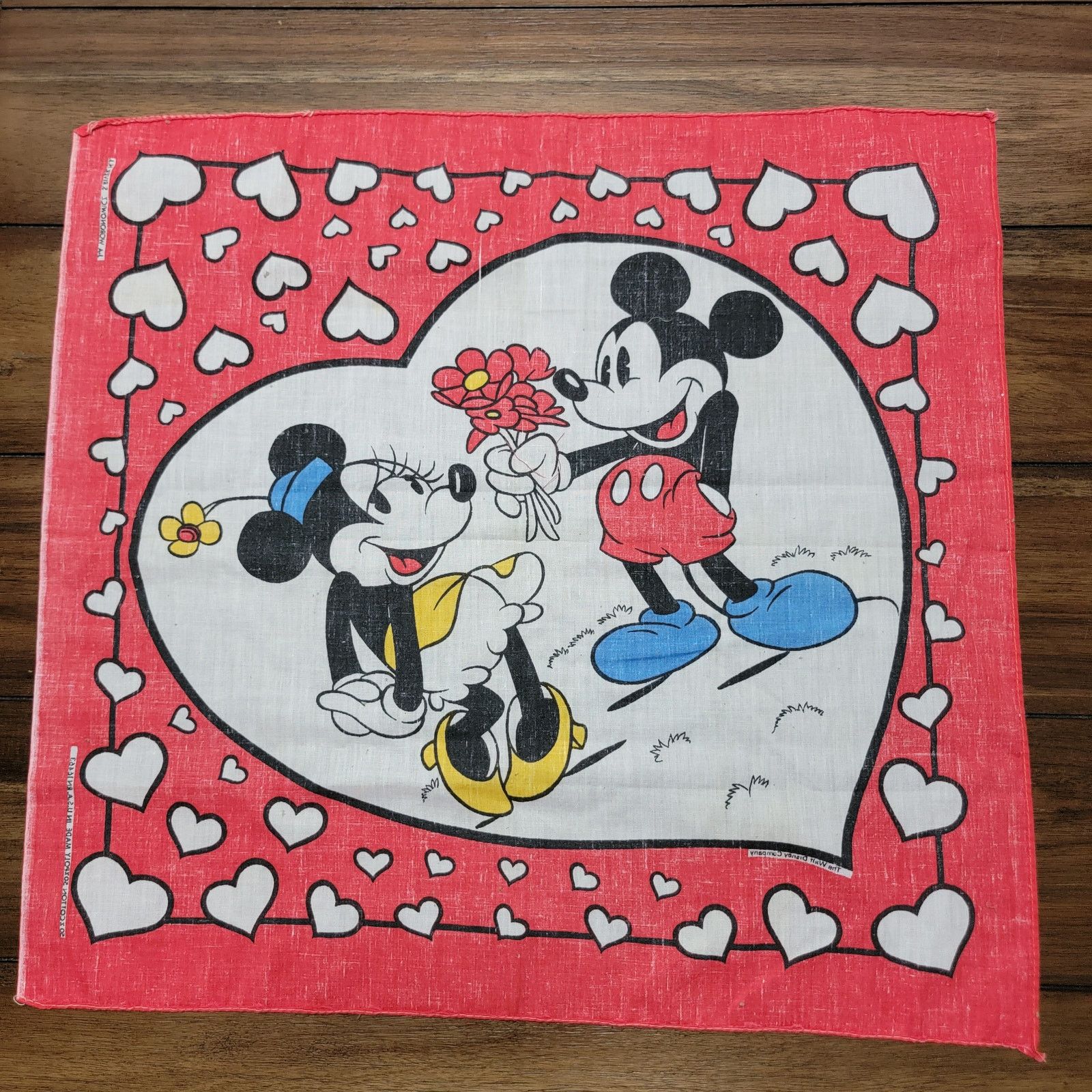 Disney VINTAGE Walt Disney Mickey Minnie Heart Romance Bandanna Size ONE SIZE - 5 Thumbnail