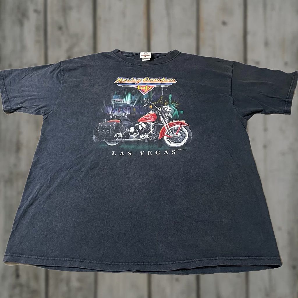 Harley Davidson VINTAGE Harley-Davidson Cafe Las Vegas Biker Shirt XL Black 90s Men T-Shirt Size US XL / EU 56 / 4 - 1 Thumbnail