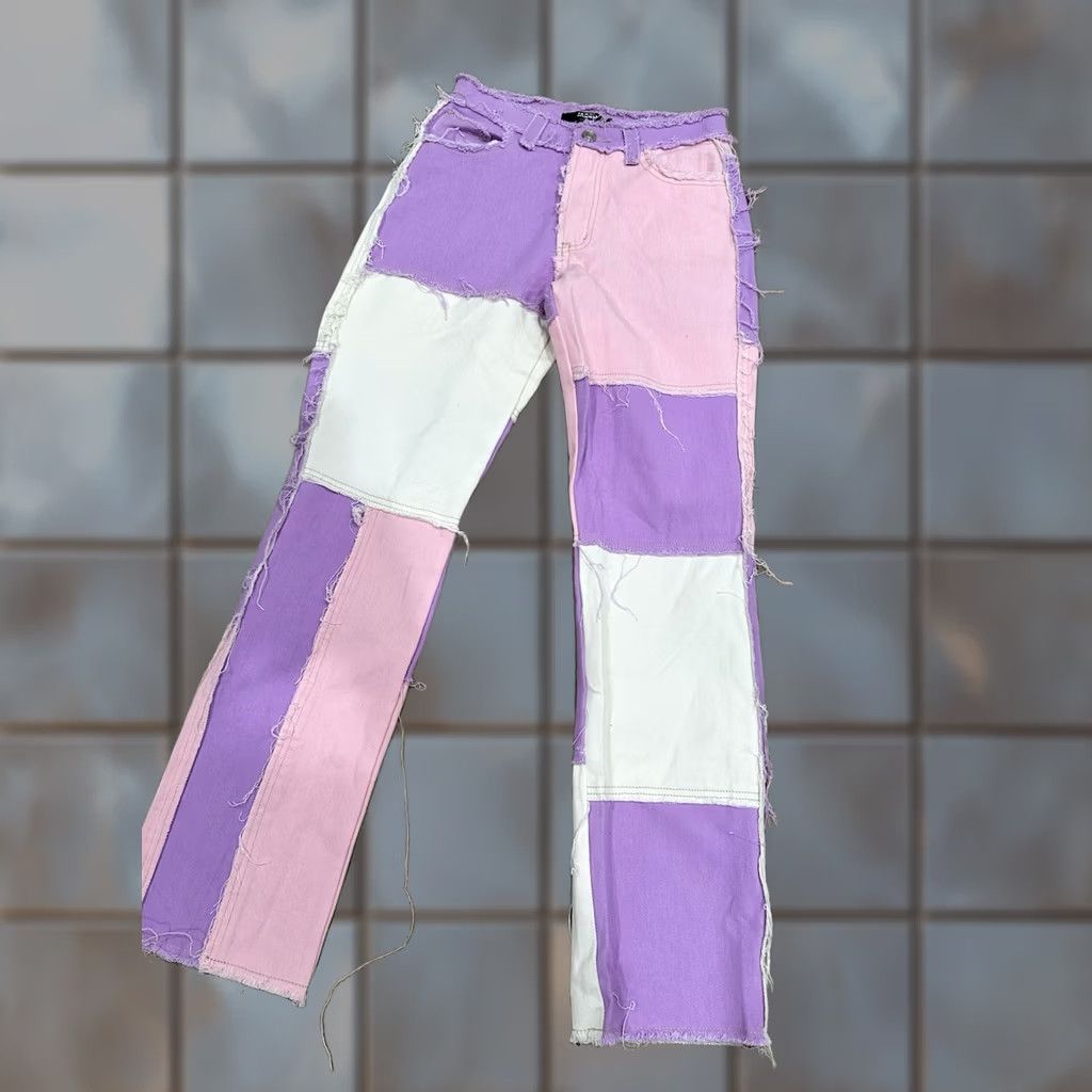 Jaded London NWT Jaded London Womens Jeans 25x31 Patchwork Boyfriend Denim Frayed Bottom Multicolor 25x31 Size 42" / US 20 - 1 Thumbnail