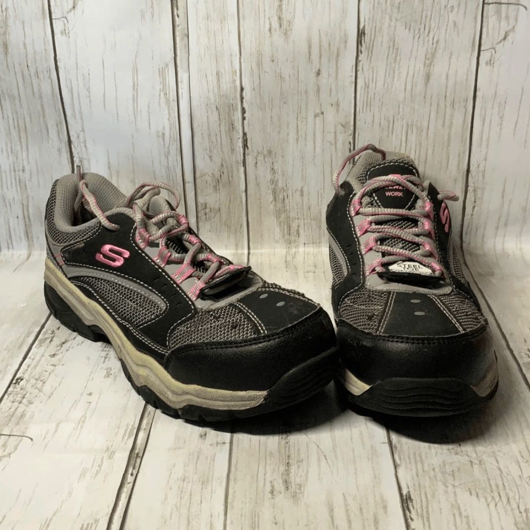 SKECHERS SKECHERS Women’s Steel Toe Memory Foam Work Sneakers Size 8 Gray Pink Multicolor Sneakers Womens 8 Size US 8 / IT 38 - 2 Thumbnail