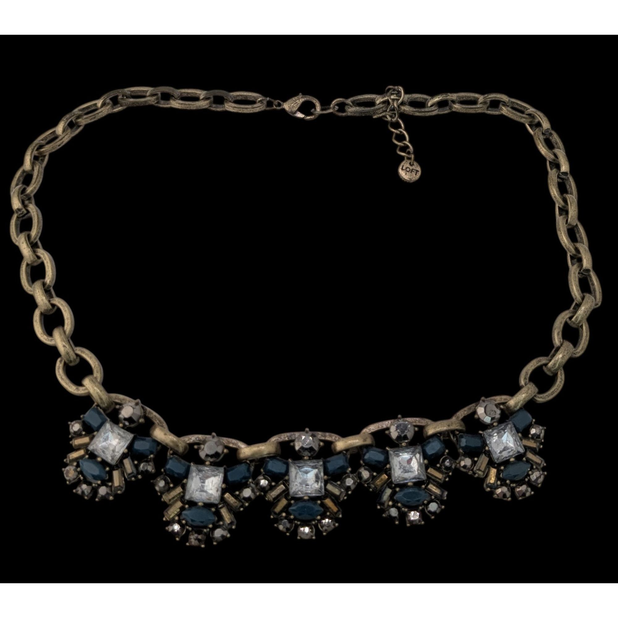 Loft Loft Chunky Statement Necklace With Blue & Clear Gemstones Size ONE SIZE - 2 Thumbnail