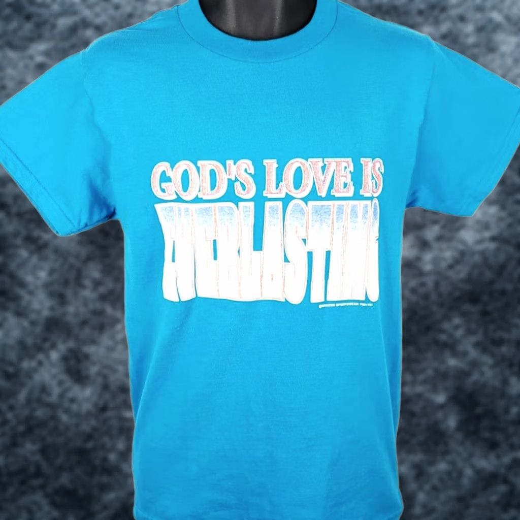 Tultex VINTAGE Tultex God’s Love Is Everlasting T Shirt Mens Size S Blue 90s Christian Graphic Tee Crew Neck Short Sleeve Size US S / EU 44-46 / 1 - 1 Thumbnail
