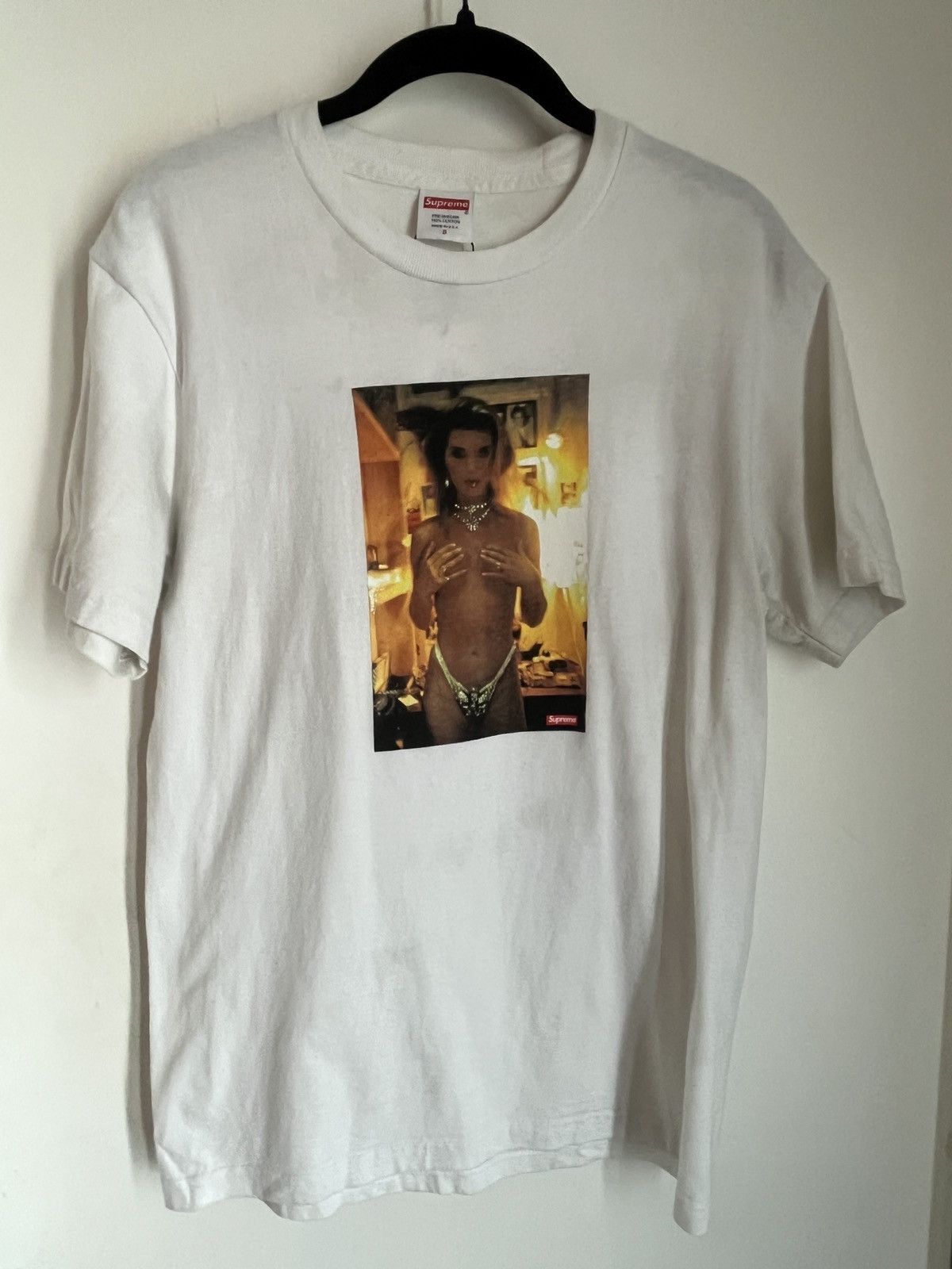 Supreme Box Logo Nan Goldin Kim Rhinestone White T-Shirt