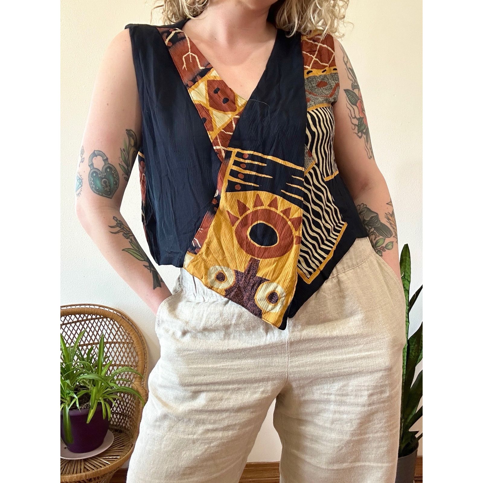 Vintage NOS 90's Hippie Boho Rayon Boxy Tank size XL Size XL / US 12-14 / IT 48-50 - 3 Thumbnail