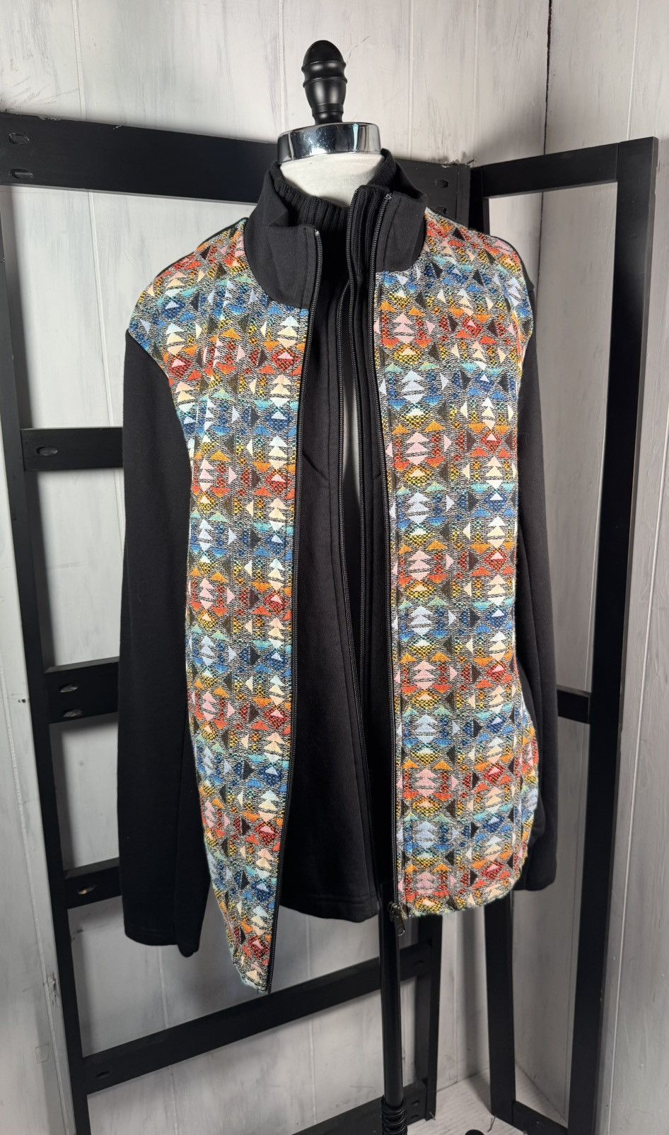 ato ATO Berlin Black 2 Front Zips Tribal Knit Sweatshirt Jacket Size XL / US 12-14 / IT 48-50 - 5 Thumbnail