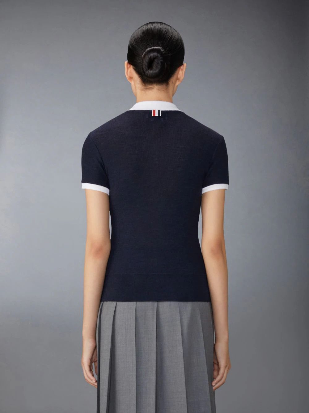 Thom Browne o1s22i1n0924 Short-Sleeved Wool Polo Shirt in Navy Blue Size M / US 6-8 / IT 42-44 - 3 Thumbnail