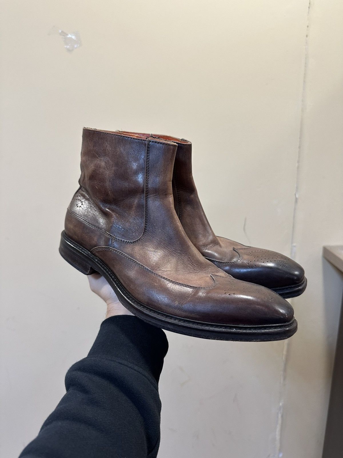 If Six Was Nine AS 98 Vibe Artisan Brown Leather Side Zip Ankle Biker Boots Size US 9.5 / EU 42-43 - 2 Thumbnail