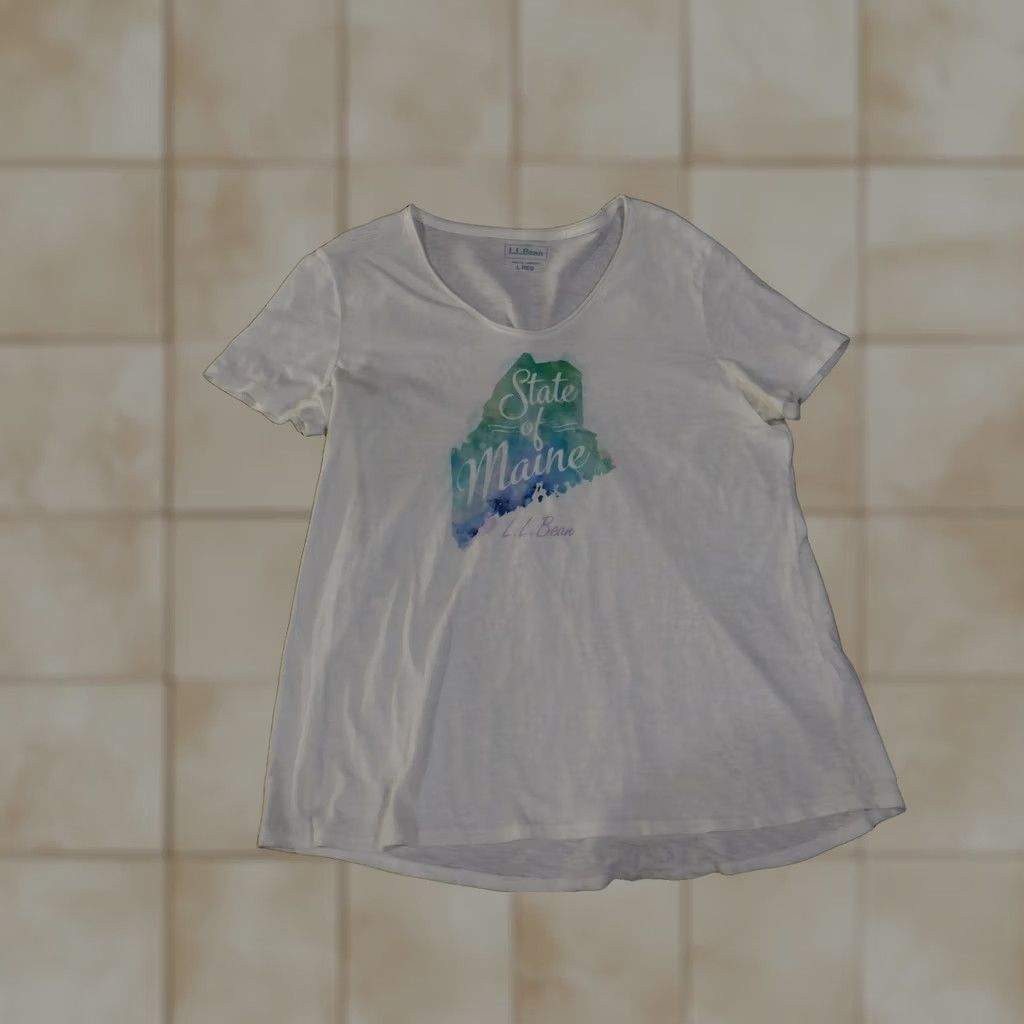 Vintage LL Bean shirt Womens Large White State of Maine graphic v-neck blouse Size L / US 10 / IT 46 - 1 Thumbnail