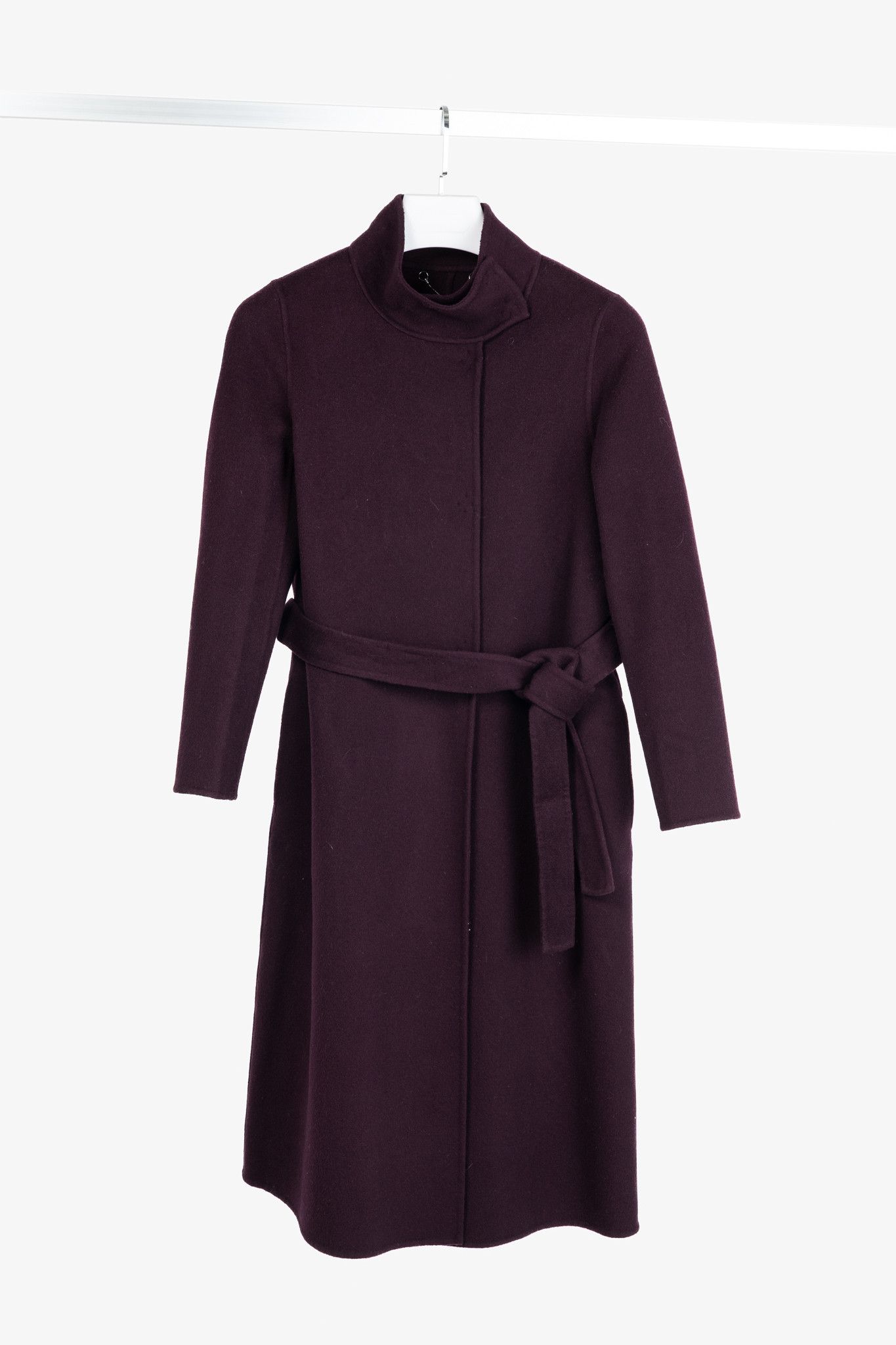 Ports 1961 PORTS Eggplant Double-Face-Wool Belted Coat Size XS / US 0-2 / IT 36-38 - 1 Thumbnail
