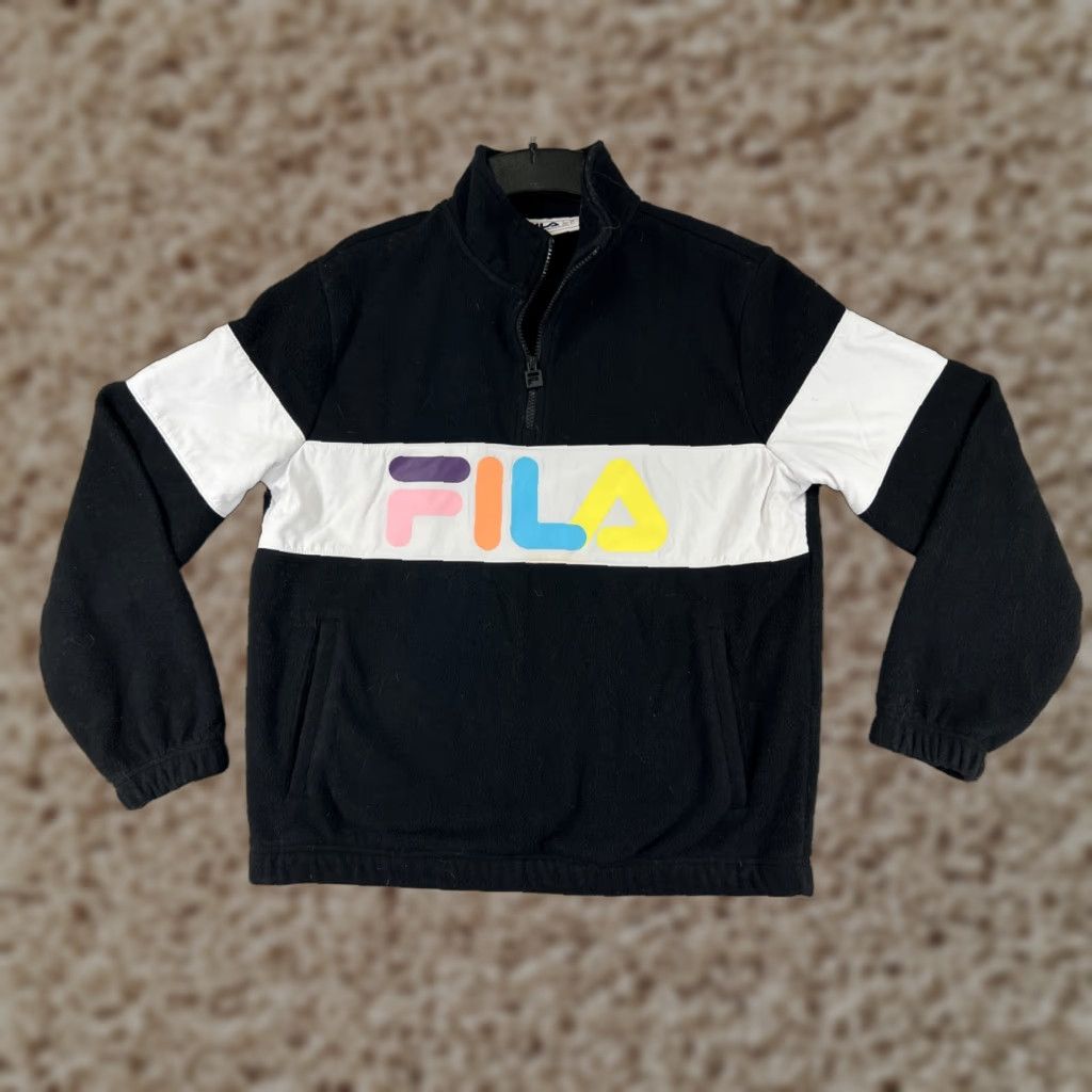 Fila VINTAGE FILA Sweater Womens Small Black Logo 1/4 Zip Mock Neck Fleece Size S / US 4 / IT 40 - 1 Thumbnail