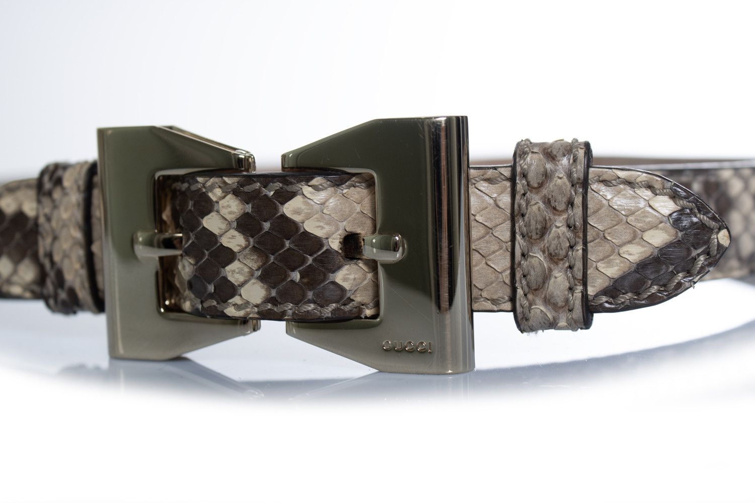Gucci Gucci, python leather belt with gold metal bow Size ONE SIZE - 5 Thumbnail