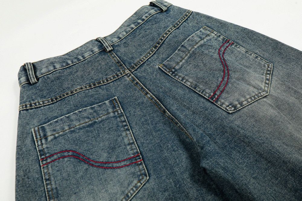 Men's American vintage distressed washed curved denim jeans