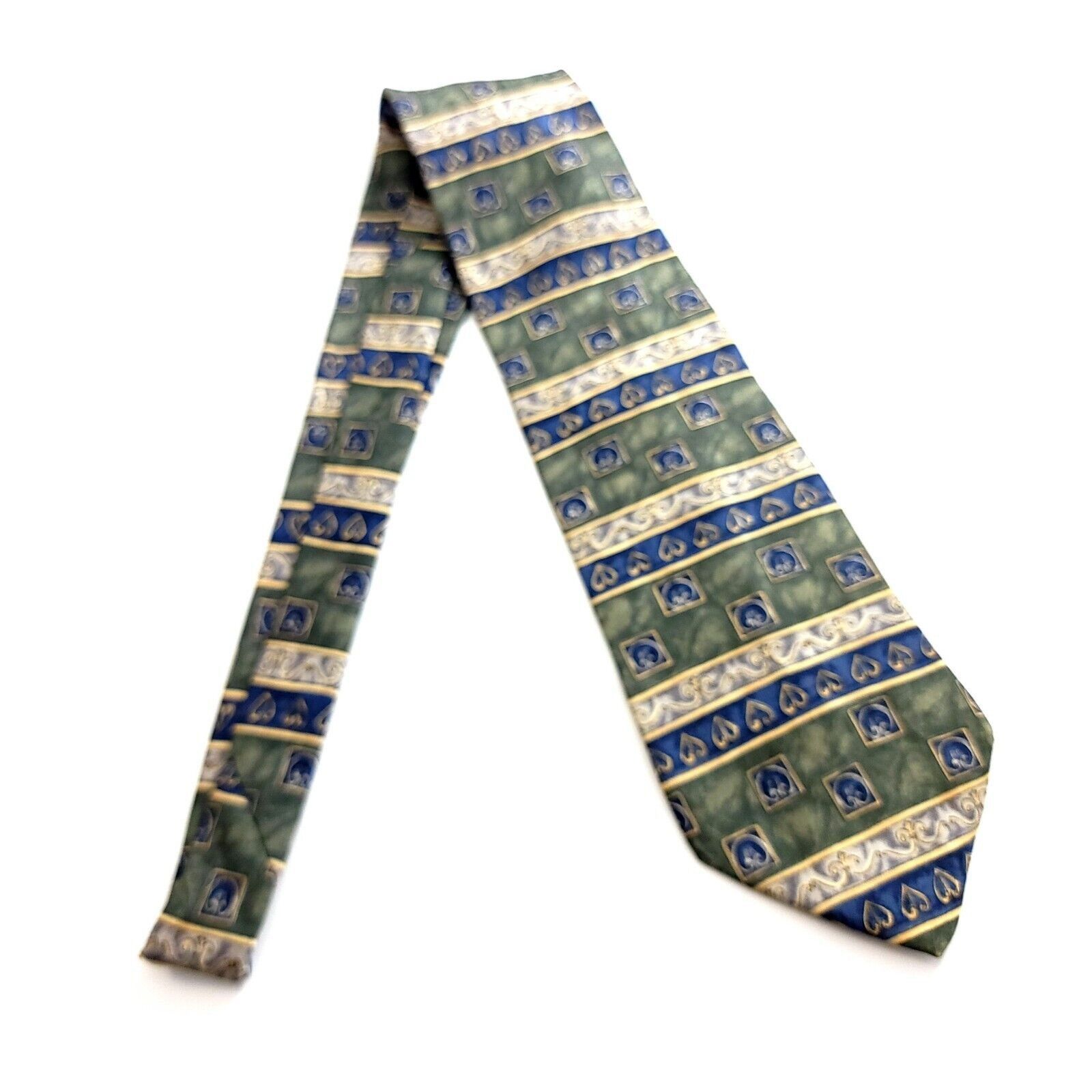 Designer Barrington Blue Green Baroque Print Wide Silk Tie Size ONE SIZE - 6 Thumbnail