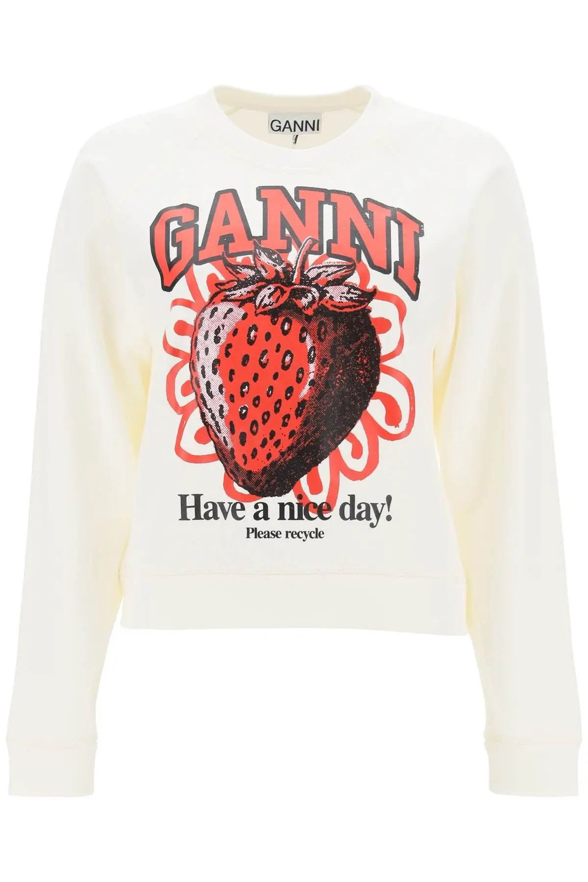 image of Ganni O1S22I1N1223 Crew-Neck Sweatshirt In White, Women's (Size Small)