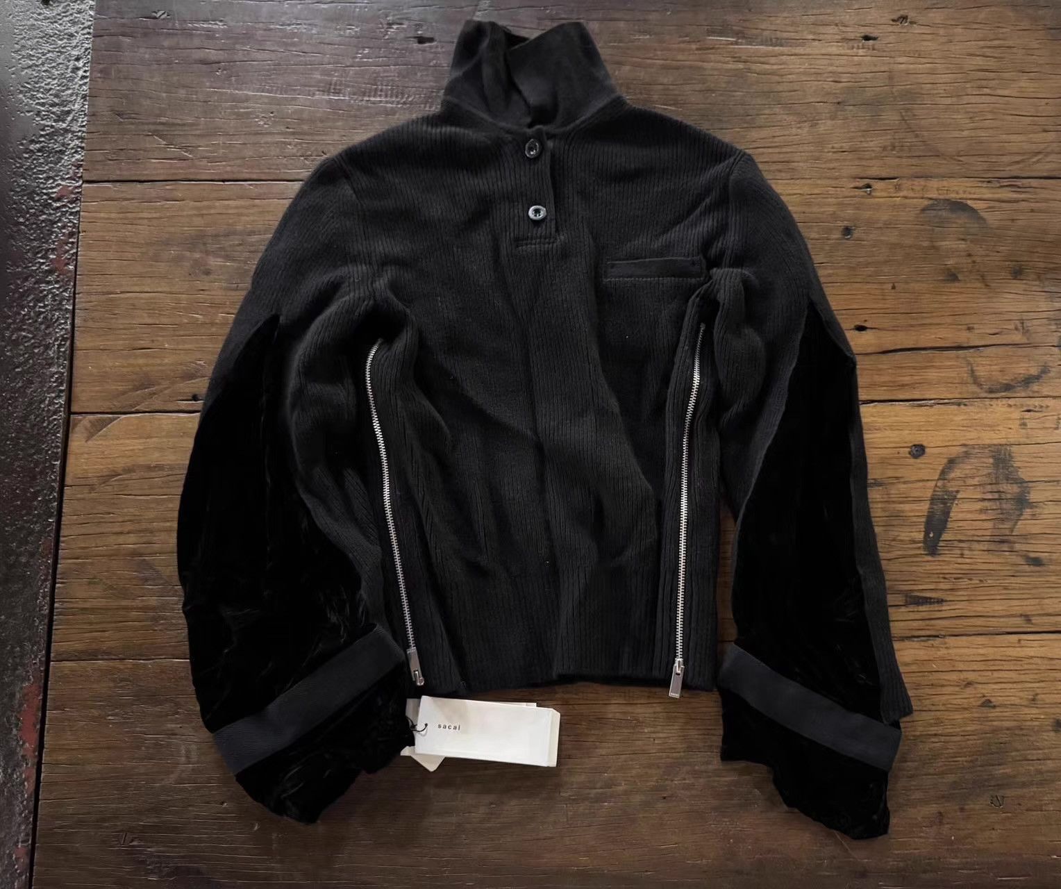 Sacai SACAI 16FW Velvet Panel Sleeve Polo Wool Sweater。Ｑ25 Size S / US 4 / IT 40 - 1 Thumbnail