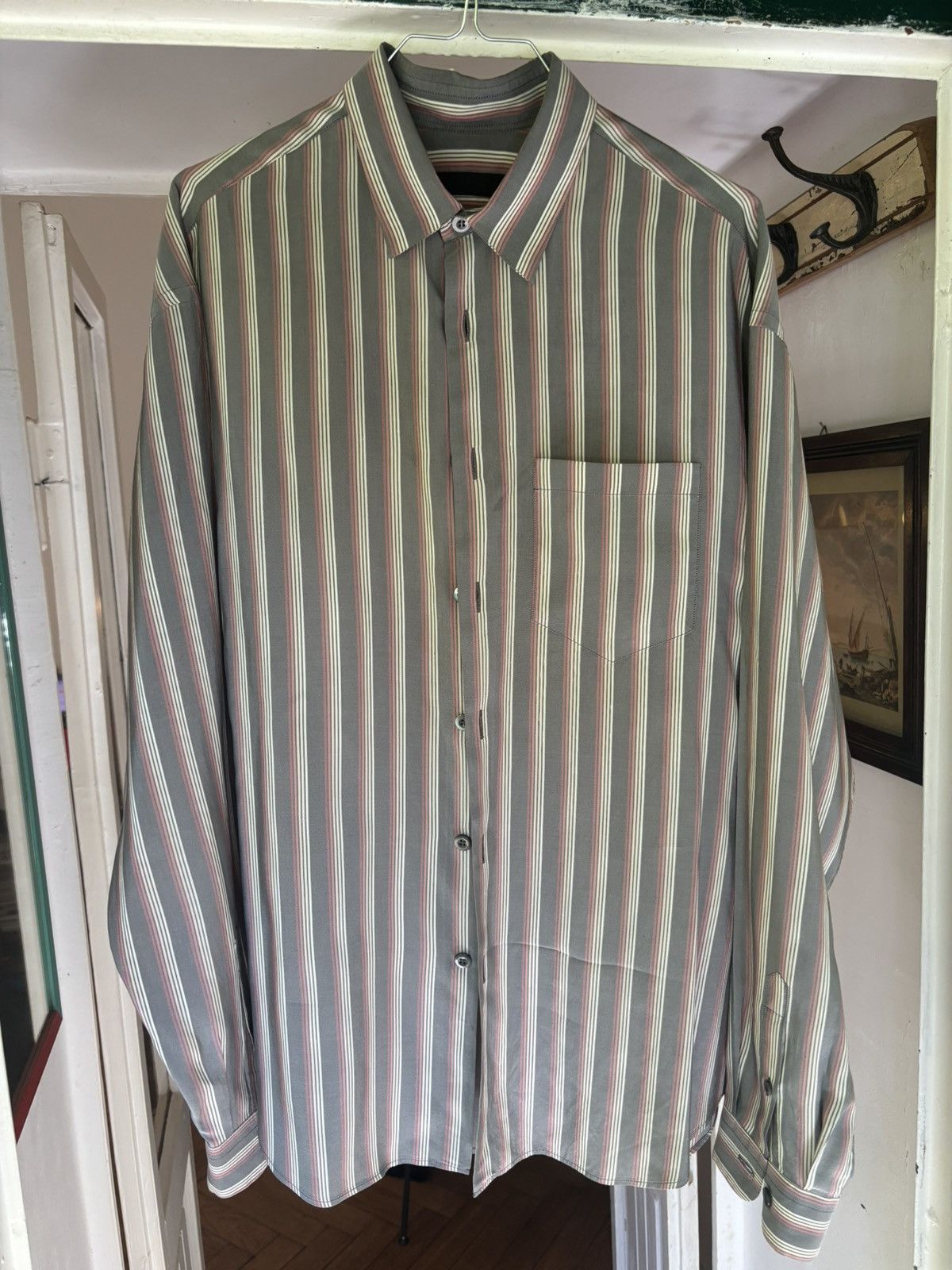 Prada Prada silk shirt grey with pink stripes Size US M / EU 48-50 / 2 - 1 Thumbnail