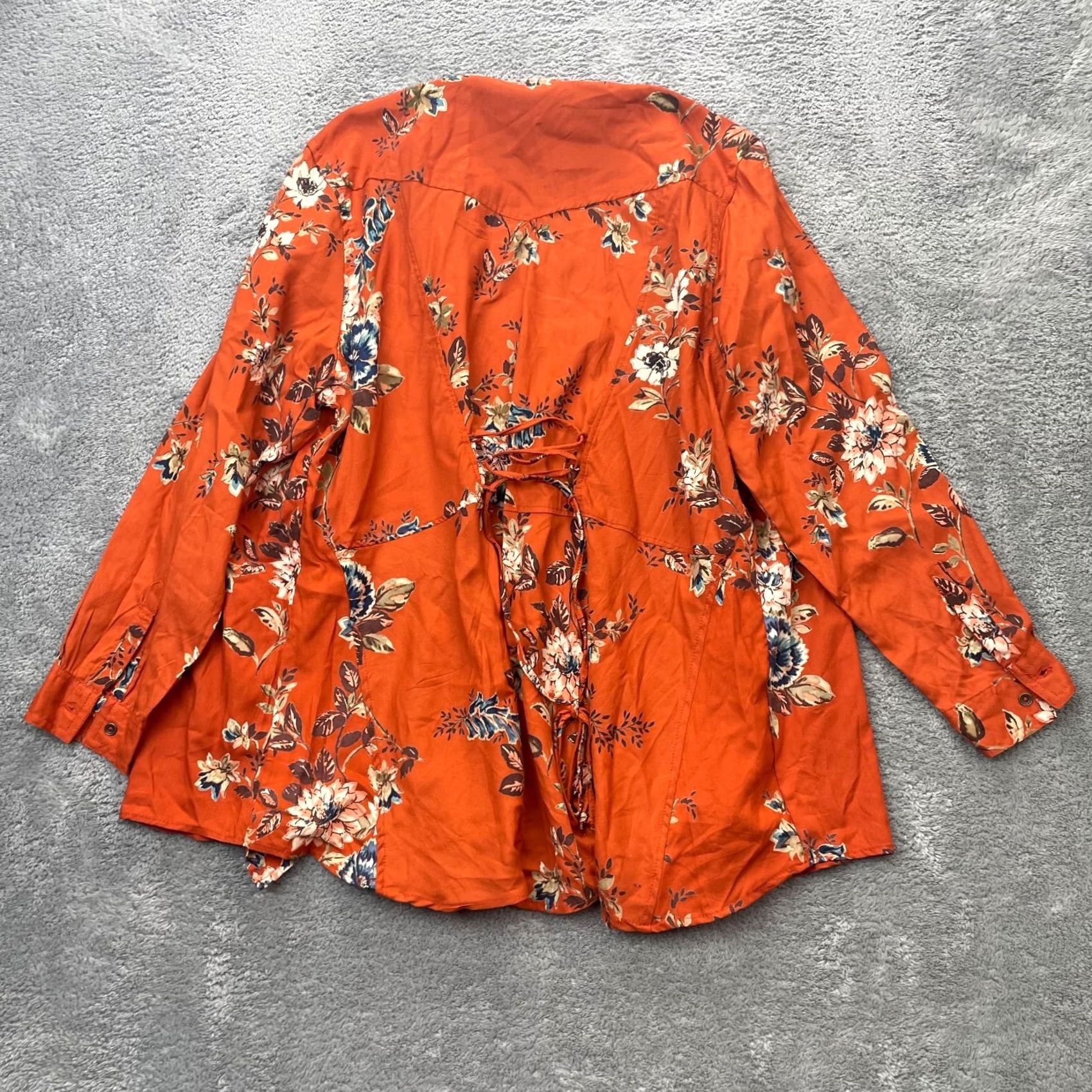 Vintage Back In The Saddle Shirt Womens 1X Orange Floral Hawaiian Button Up Pocket Shirts Size XL / US 12-14 / IT 48-50 - 6 Thumbnail