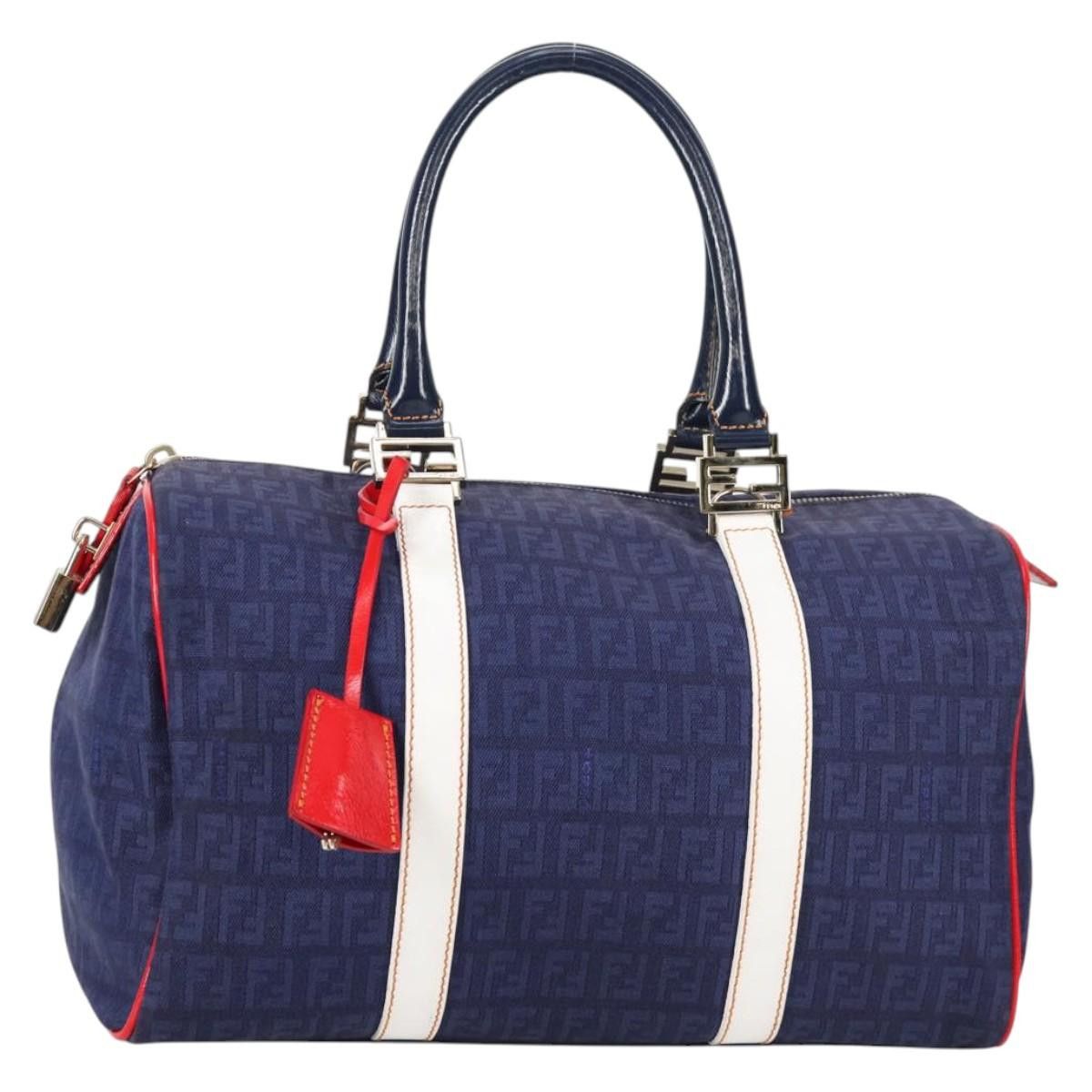 Fendi FENDI Zucchino Canvas Boston Bag Navy Gold Size ONE SIZE - 1 Thumbnail